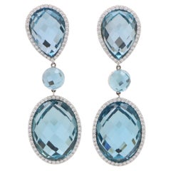 Vintage Roberto Coin Topaz and Diamond Drop Earrings Set in 18k White Gold