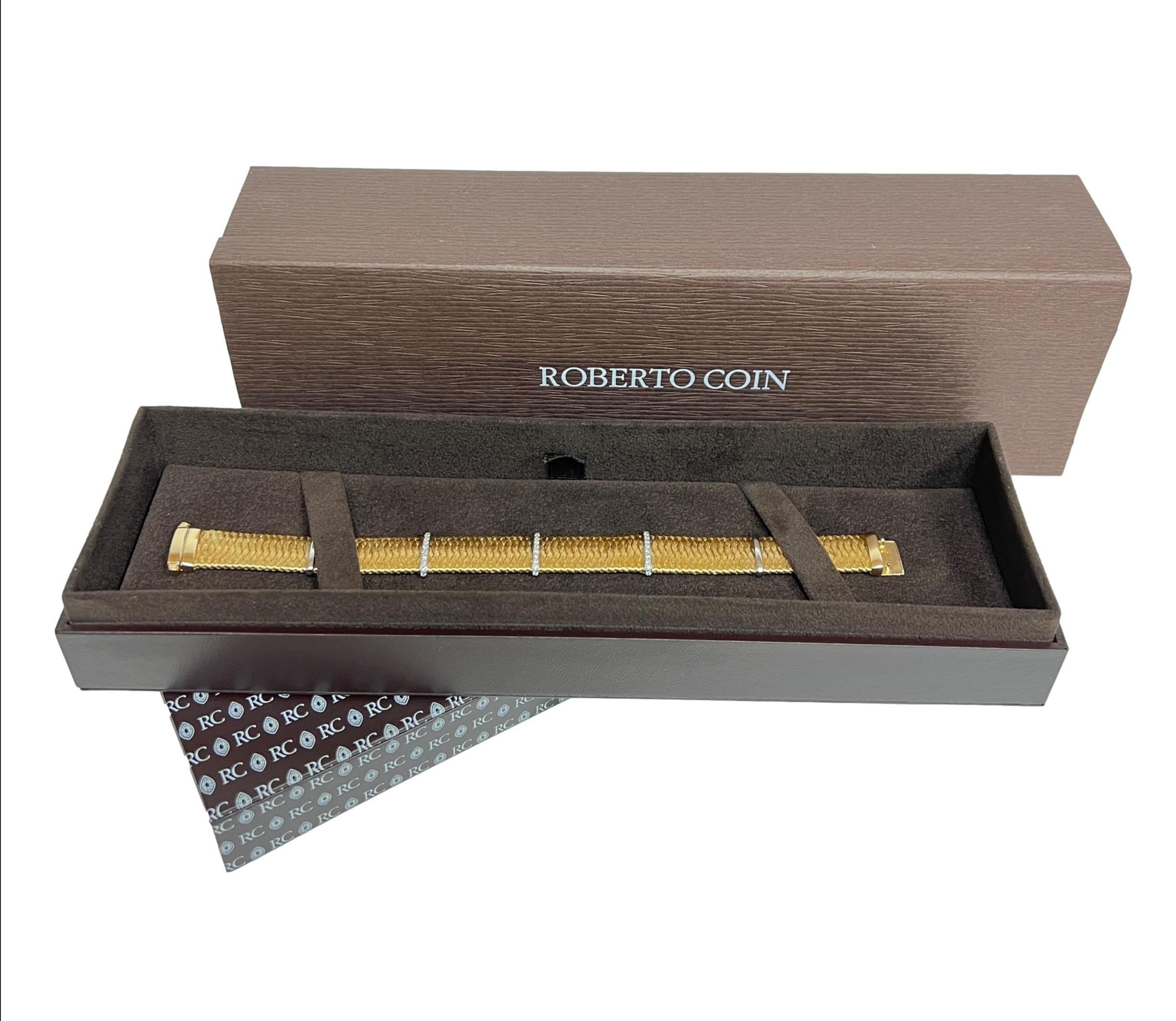 Contemporary Vintage Roberto Coin Vintage Silk Weave 18K Yellow Gold Diamond Station Bracelet