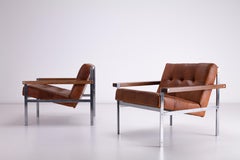 Sillones vintage «Unit» de Robin Cruikshank, en acero, palisandro y piel color coñac, 1965