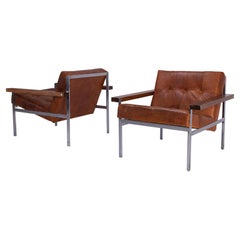 Sillones vintage «Unit» de Robin Cruikshank, en acero, palisandro y piel color coñac, 1965