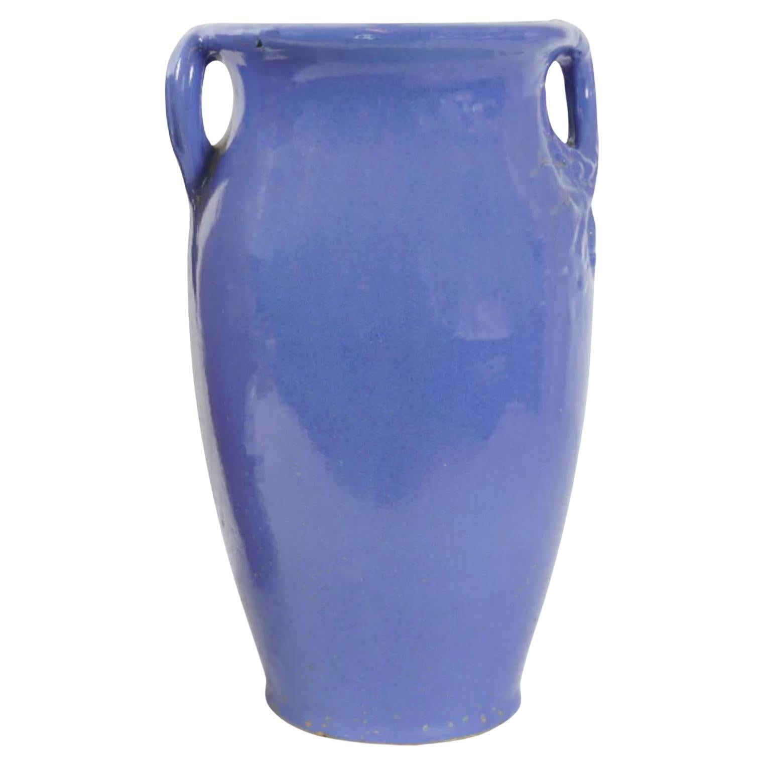 Vintage Robinson Ransbottom Blue Pottery Handled Floor Vase For Sale