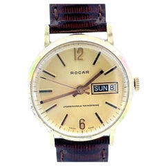 Vintage Rocar Swiss Made Stainless Steel Calendar Wristwatch