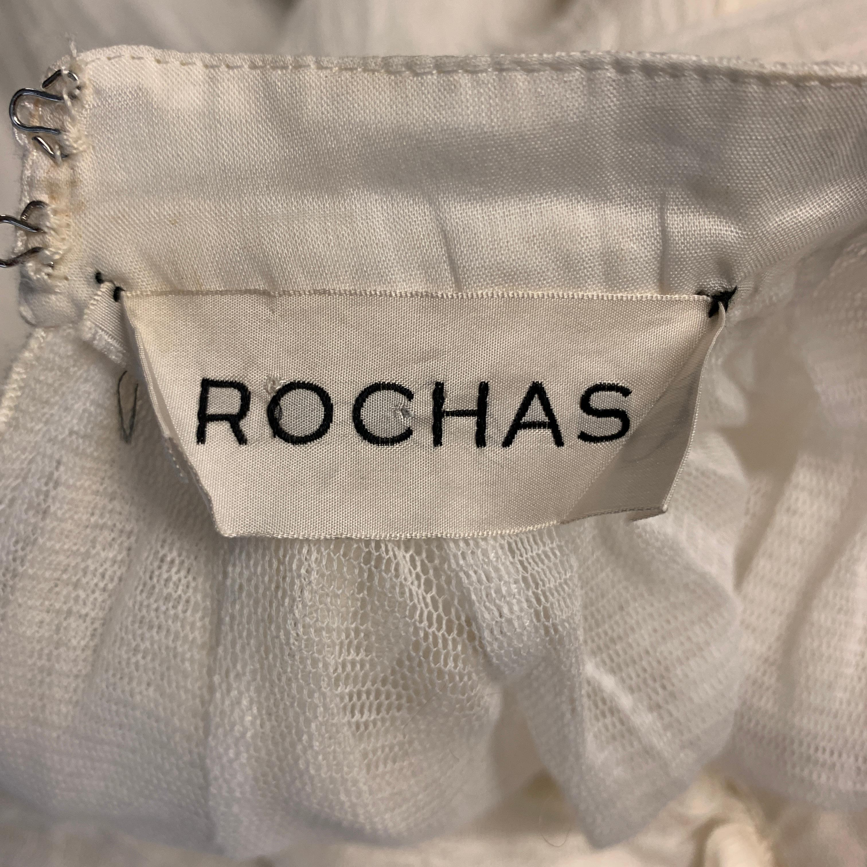 Vintage ROCHAS Size 6 Cream Textured Linen High Collar Long Sleeve Embellished B 2