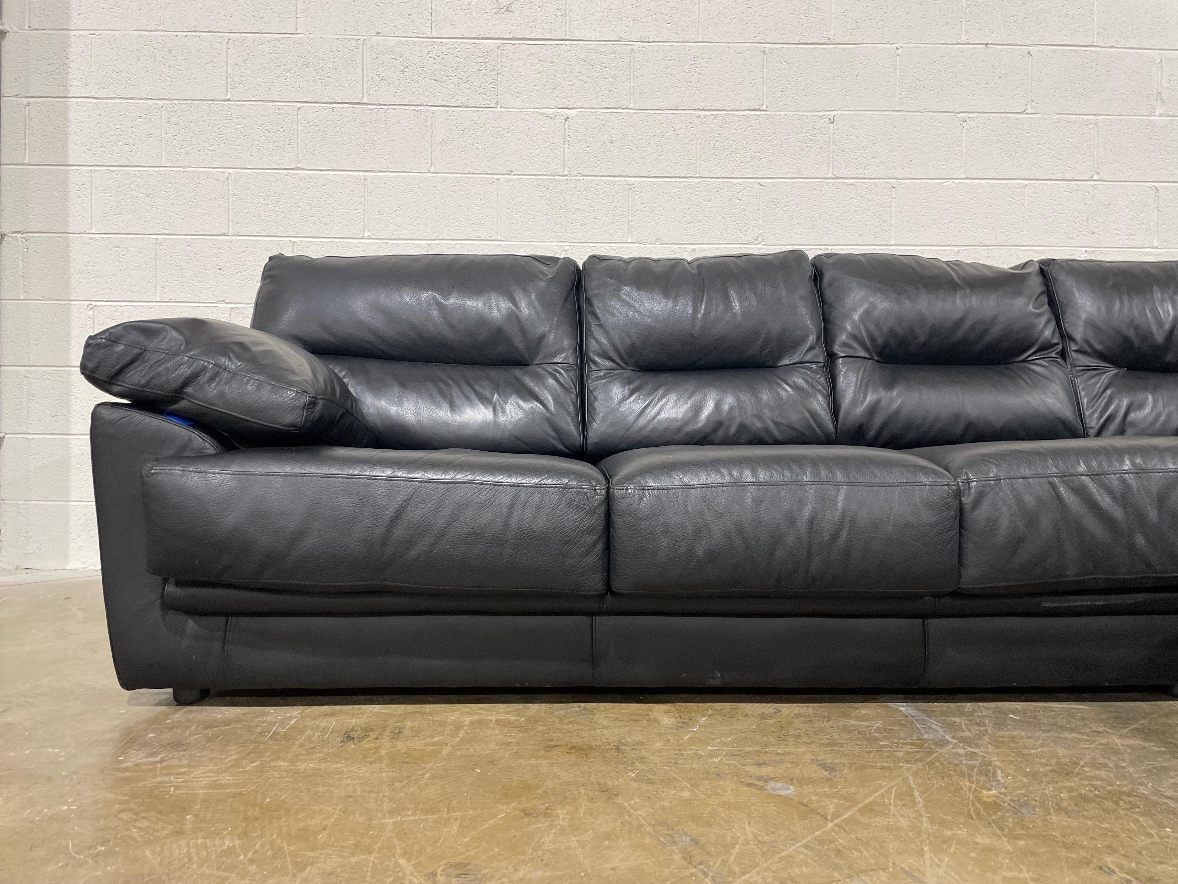 Post-Modern Vintage Roche Bobois Black Leather Post Modern Sectional Sofa