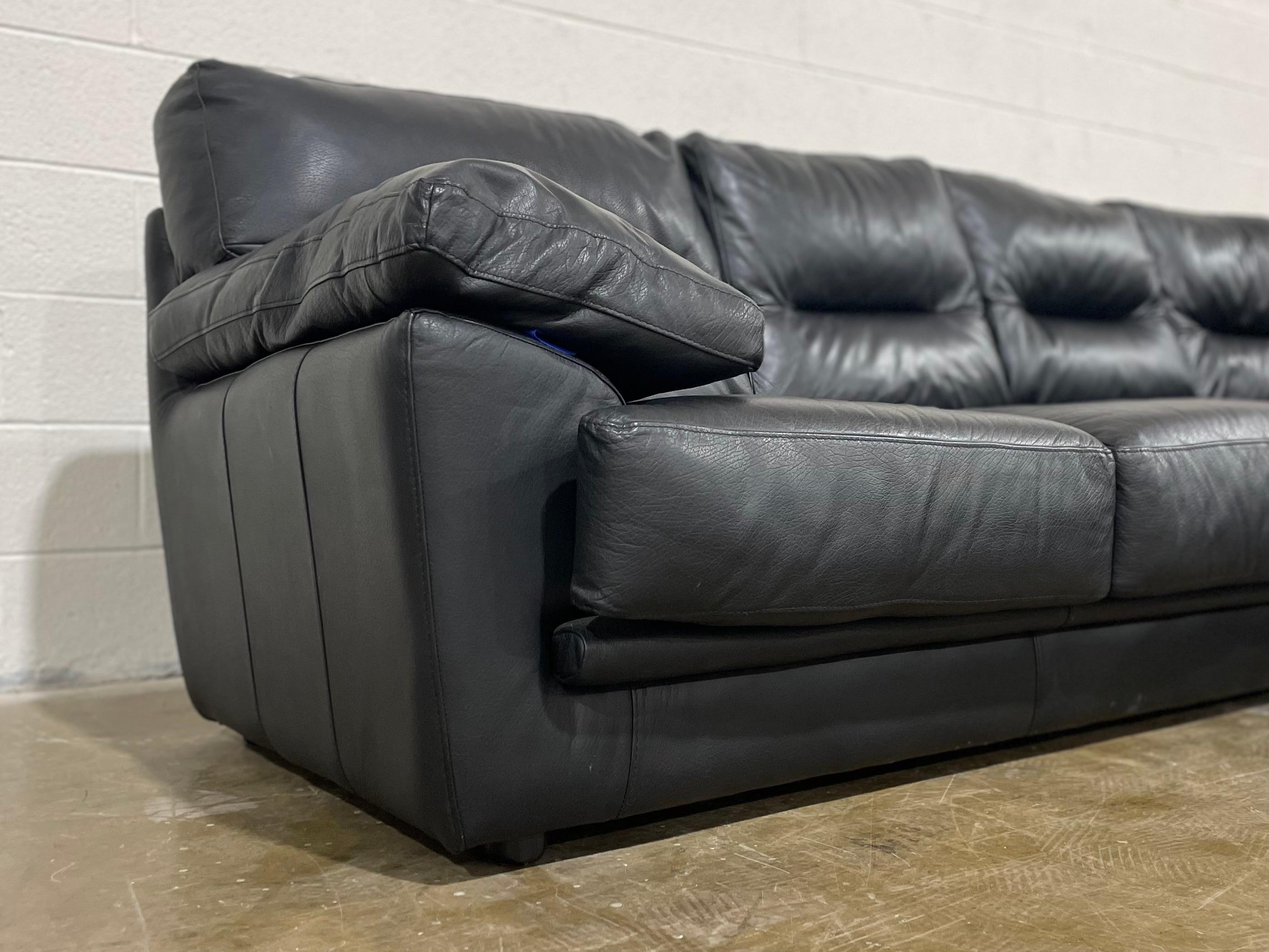Vintage Roche Bobois Black Leather Post Modern Sectional Sofa In Good Condition In Decatur, GA