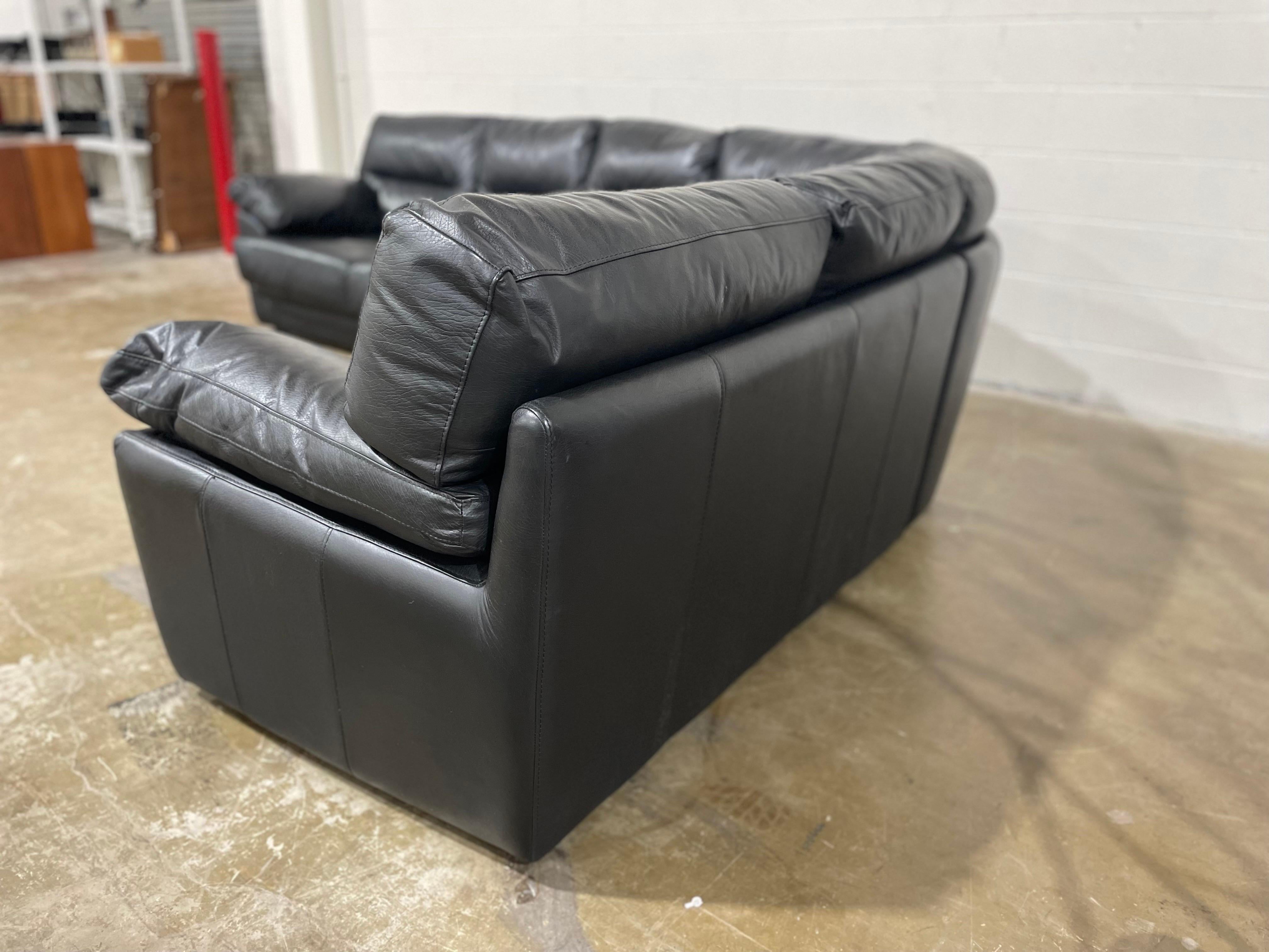 Vintage Roche Bobois Black Leather Post Modern Sectional Sofa 2