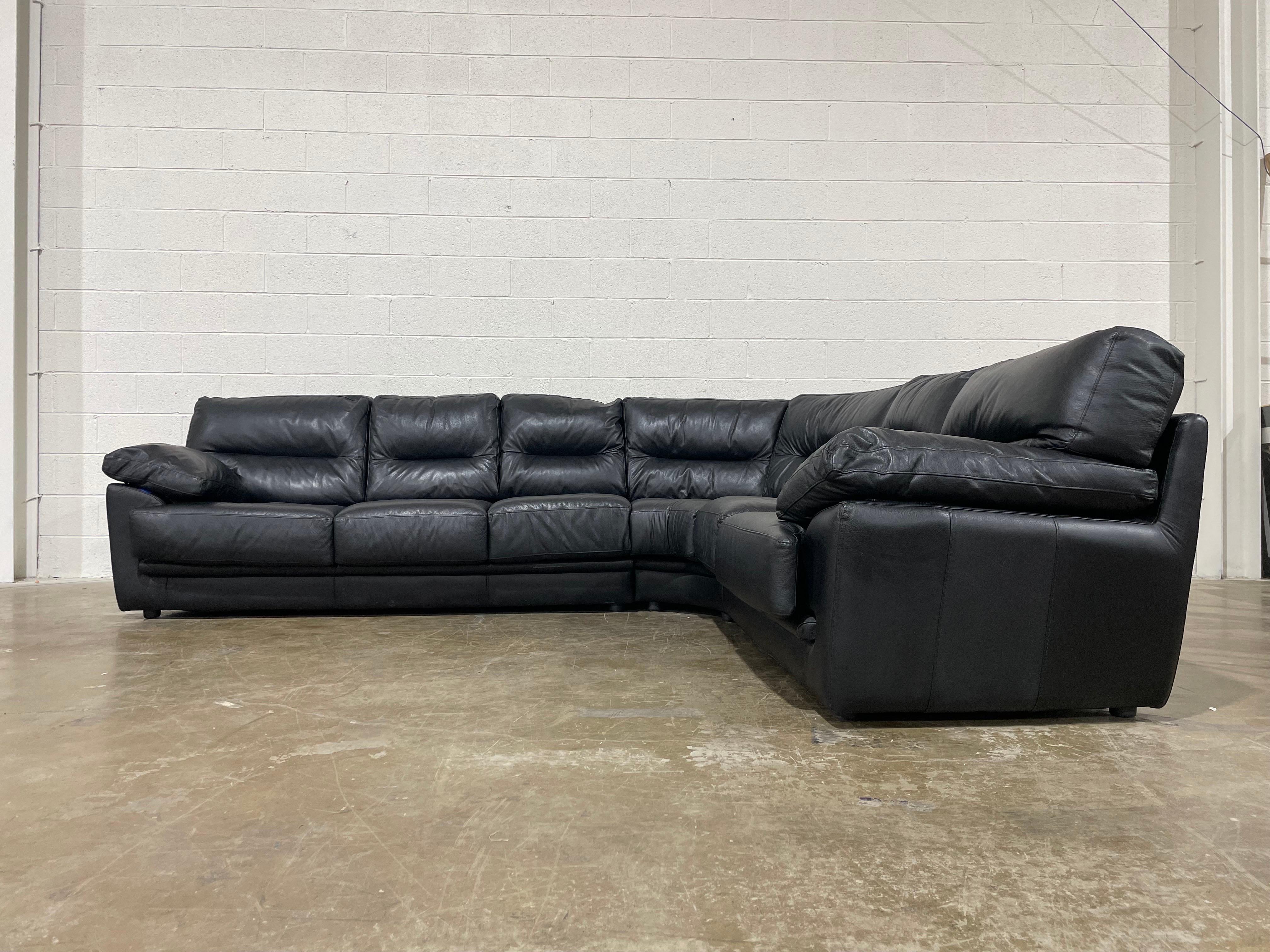 Vintage Roche Bobois Black Leather Post Modern Sectional Sofa 3