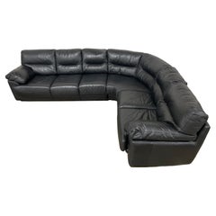 Vintage Roche Bobois Black Leather Post Modern Sectional Sofa