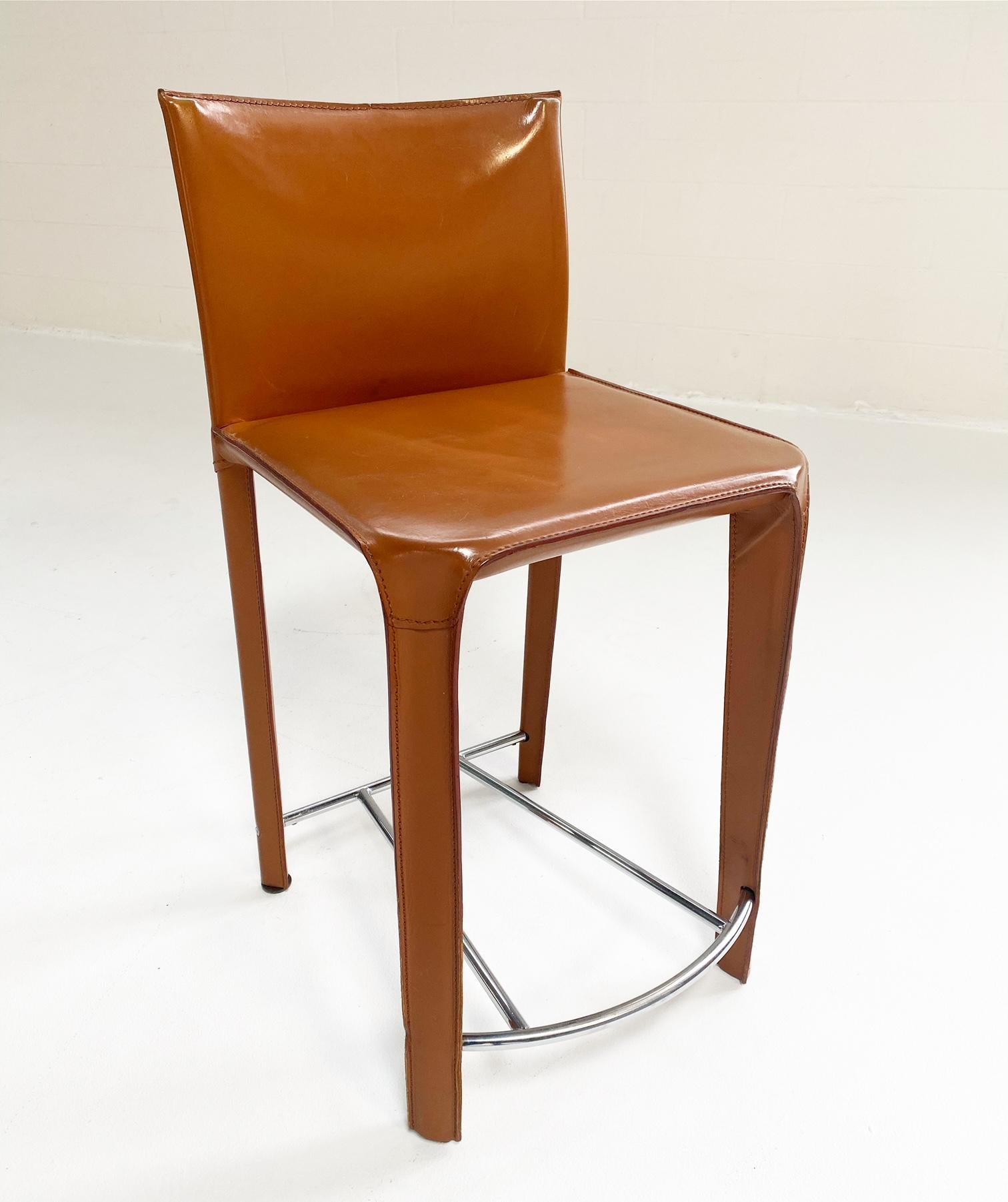 Modern Vintage Roche Bobois Leather Counter Stools, Set of 4