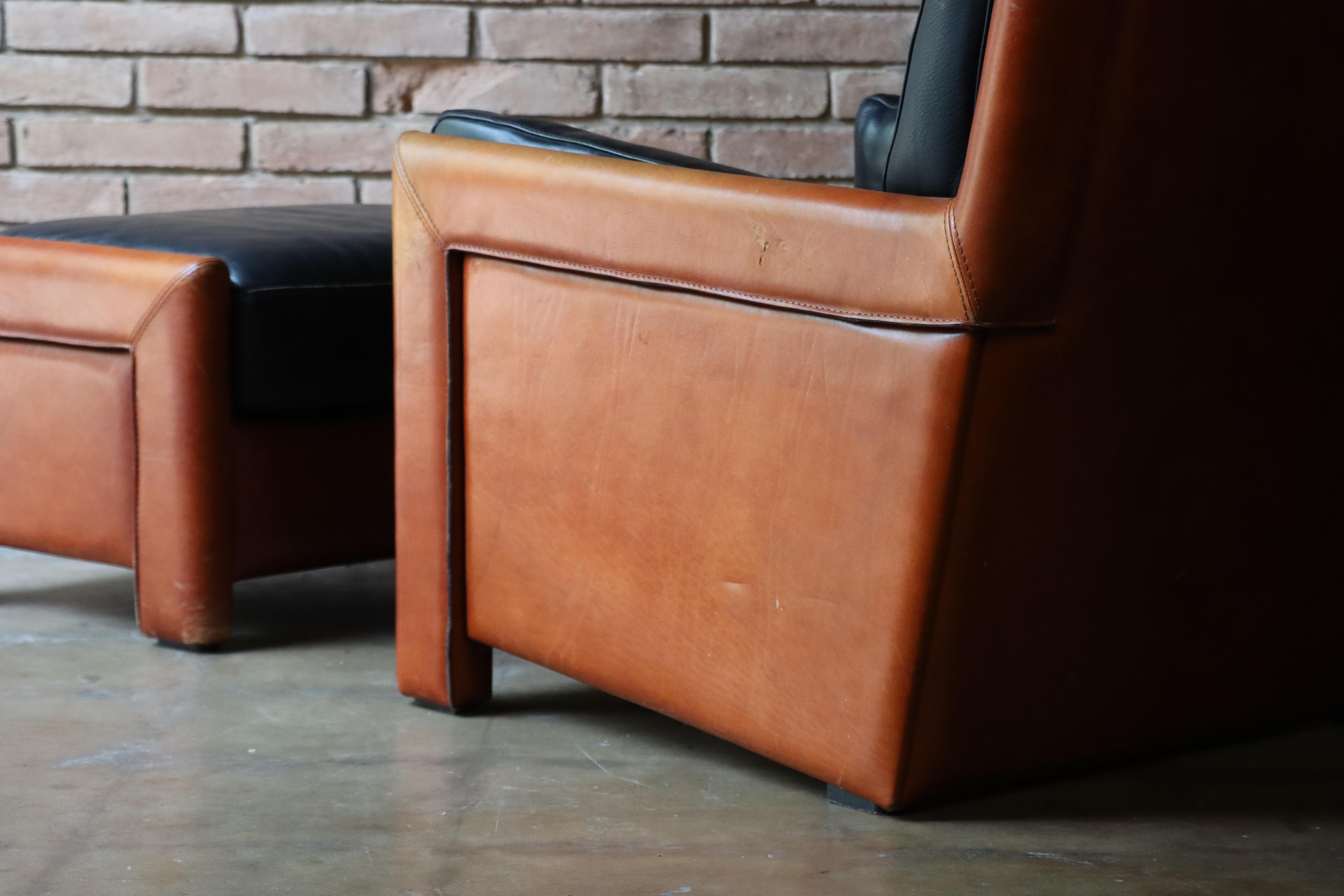 Vintage Roche Bobois Leather Lounge Chair and Ottoman In Good Condition In Round Rock, TX