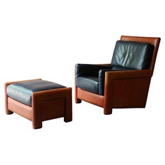 Vintage Roche Bobois Leather Lounge Chair and Ottoman