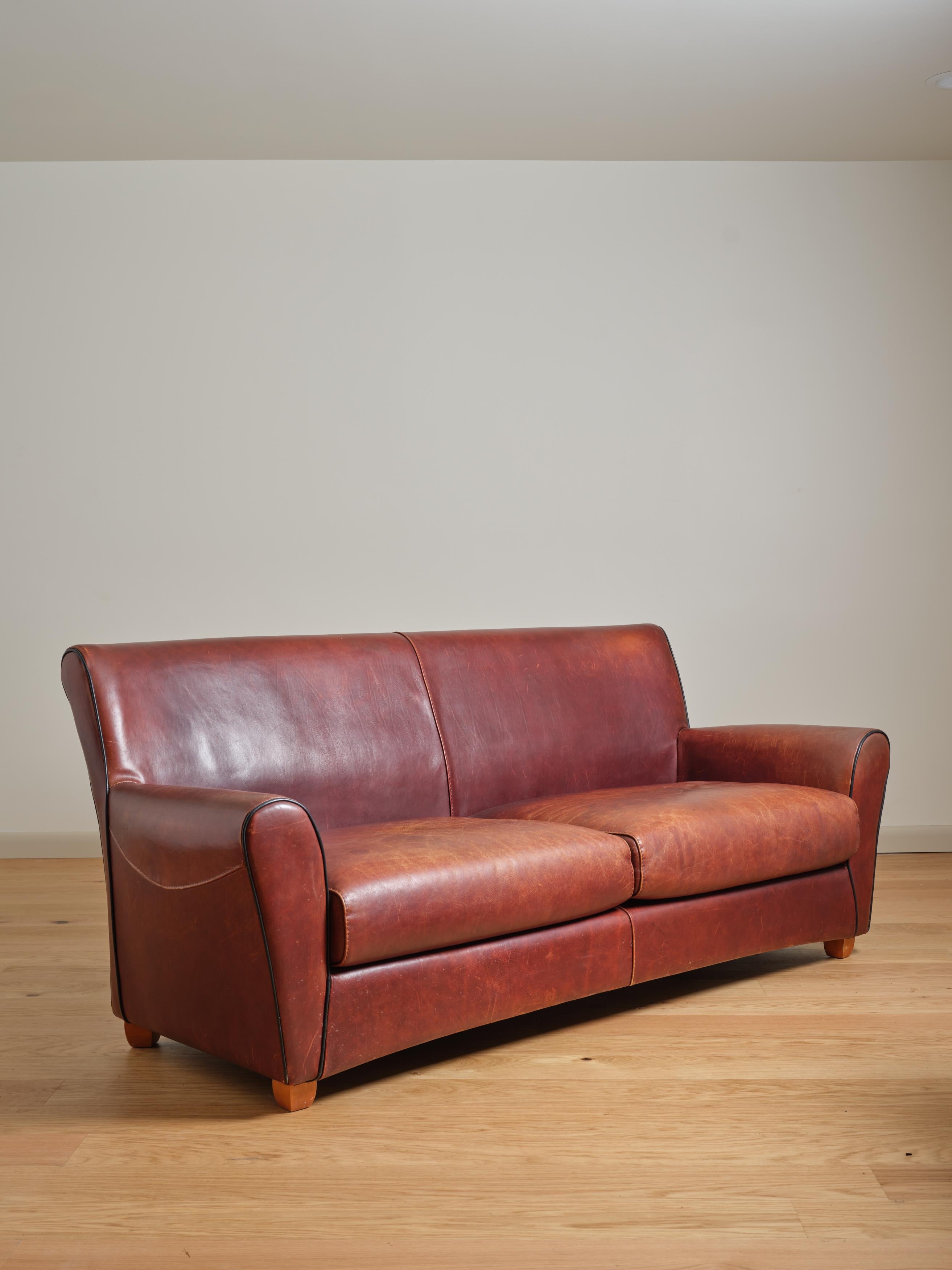 Vintage Roche Bobois Leather Sofa In Good Condition In Duxbury, MA