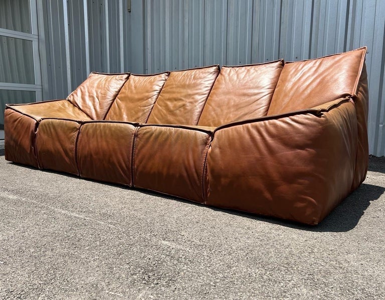 Vintage Roche Bobois Leather Sofa, France, Circa 1970s at 1stDibs