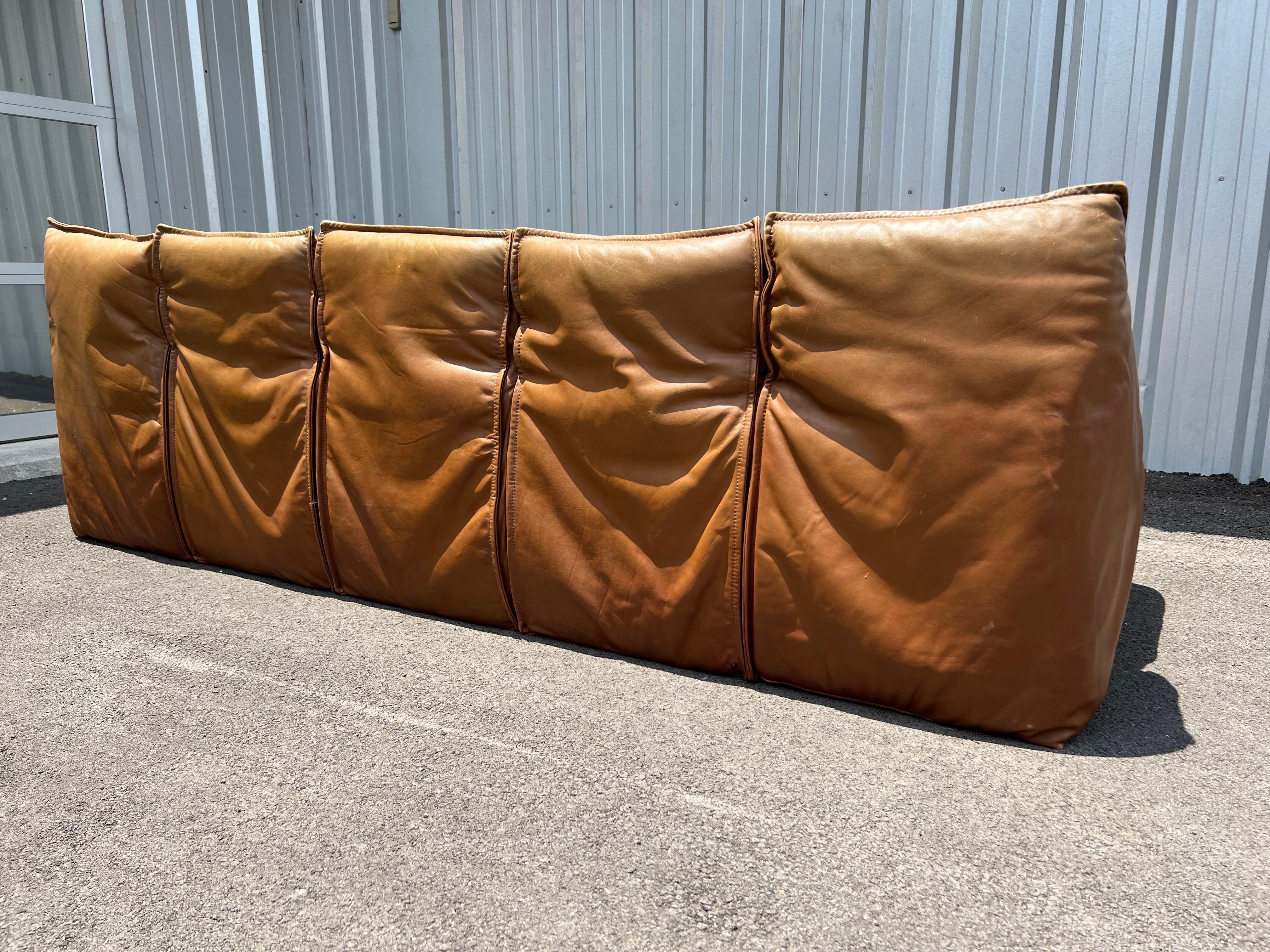 French Vintage Roche Bobois Leather Sofa, France, Circa 1970s