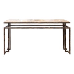 Vintage Roche Bobois Travertine and Steel Floating Rectangular Console Table
