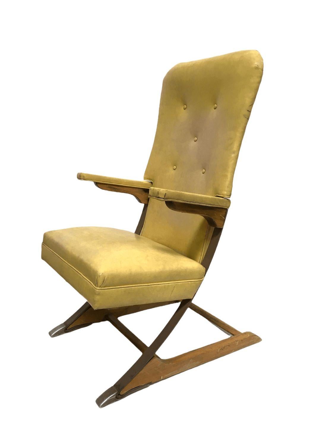 Mid-Century Modern Vieille chaise Rock-a-Chair Cantilever Rocker Chair en vinyle doré de moisson en vente