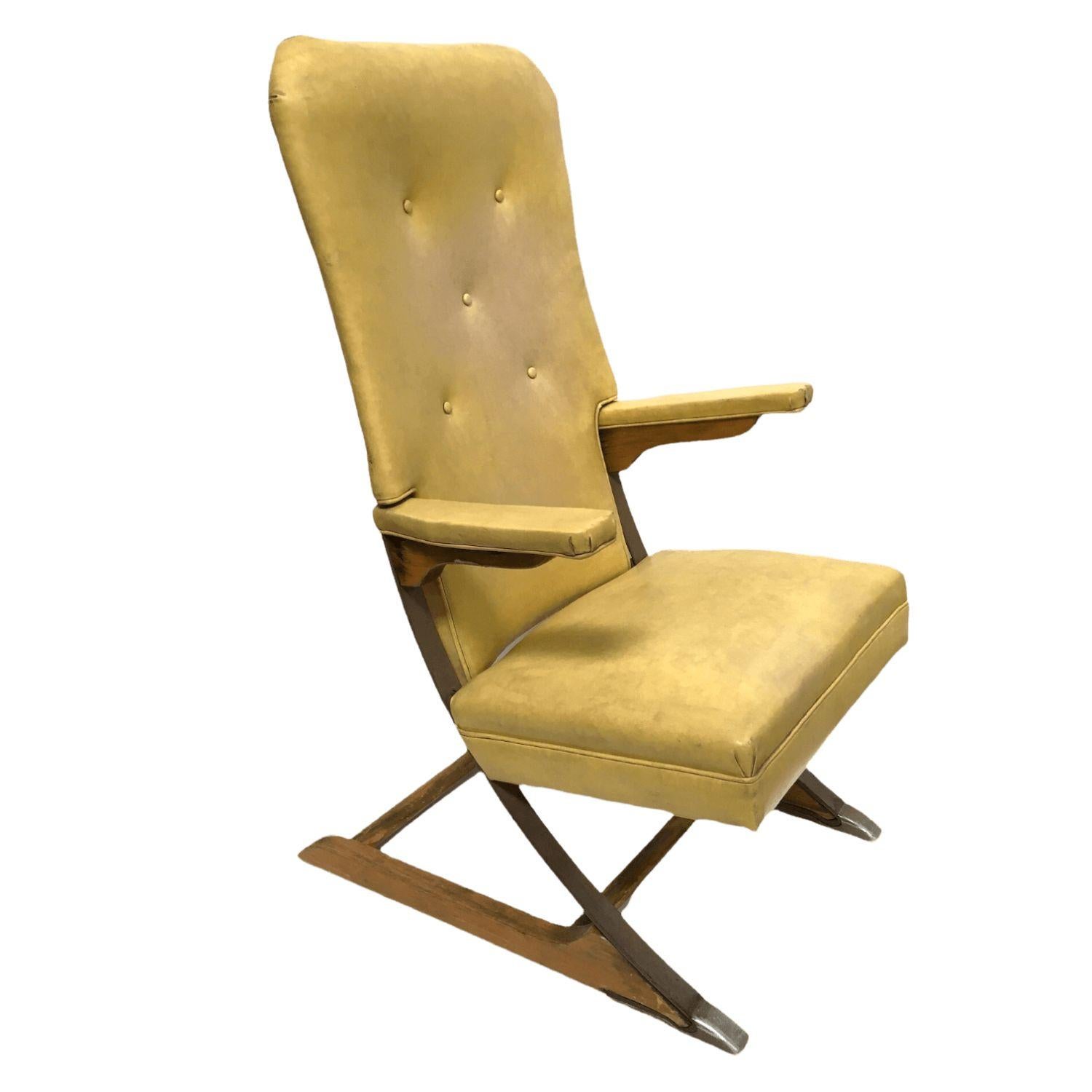 Vieille chaise Rock-a-Chair Cantilever Rocker Chair en vinyle doré de moisson Bon état - En vente à Van Nuys, CA