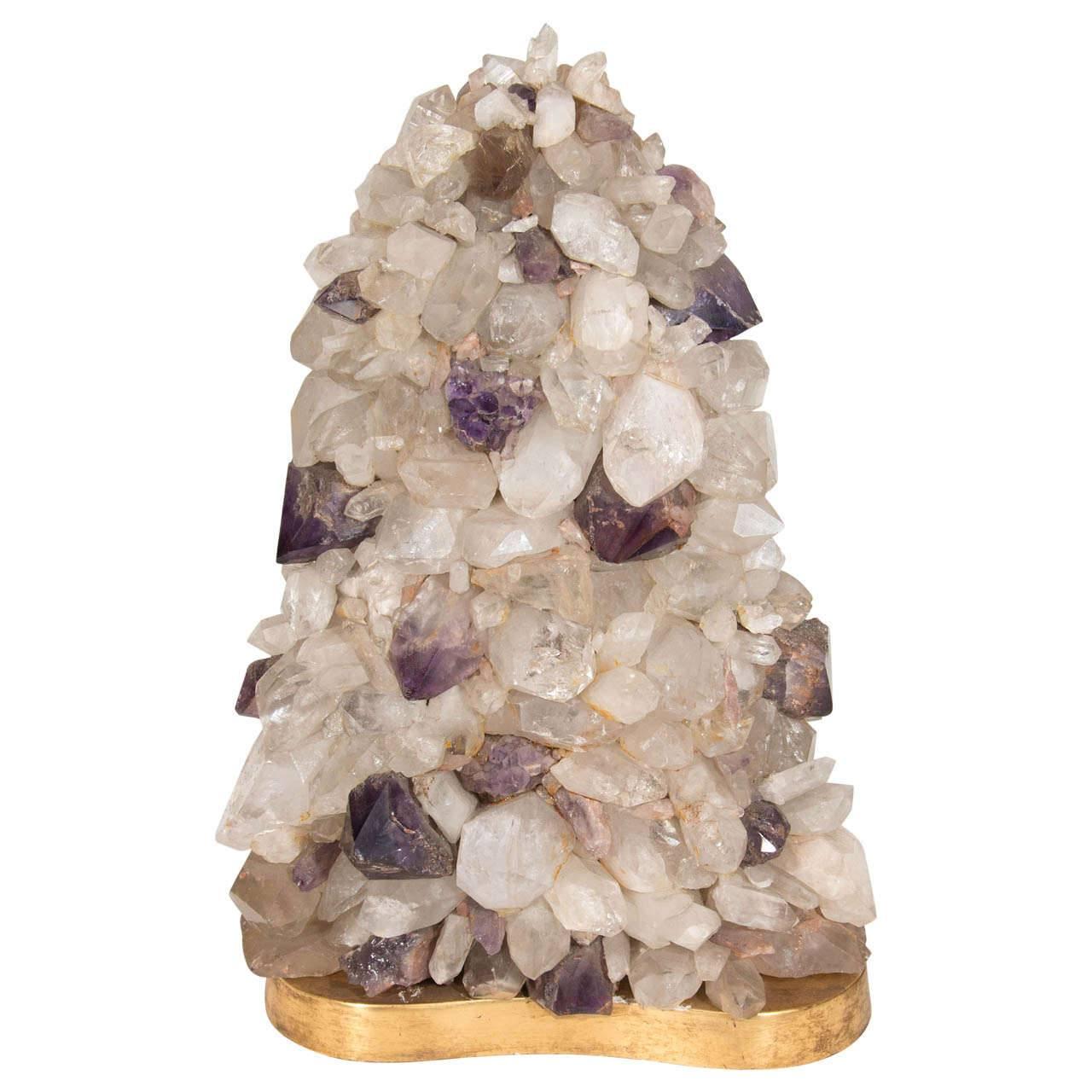 Vintage Rock Crystal and Amethyst Quartz Double-Sided Lamp For Sale