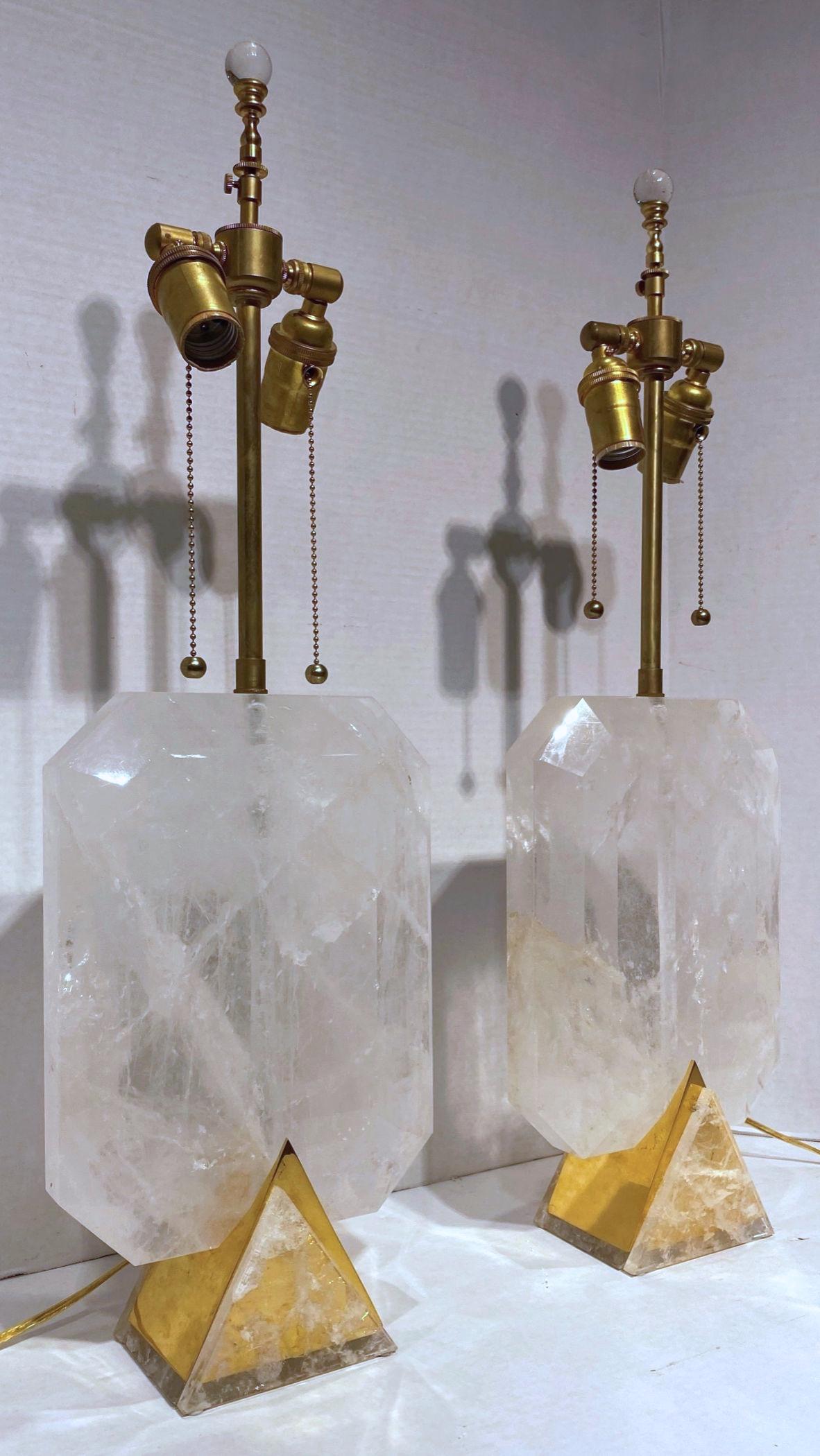 Vintage Rock Crystal and Brass Table Lamps 5