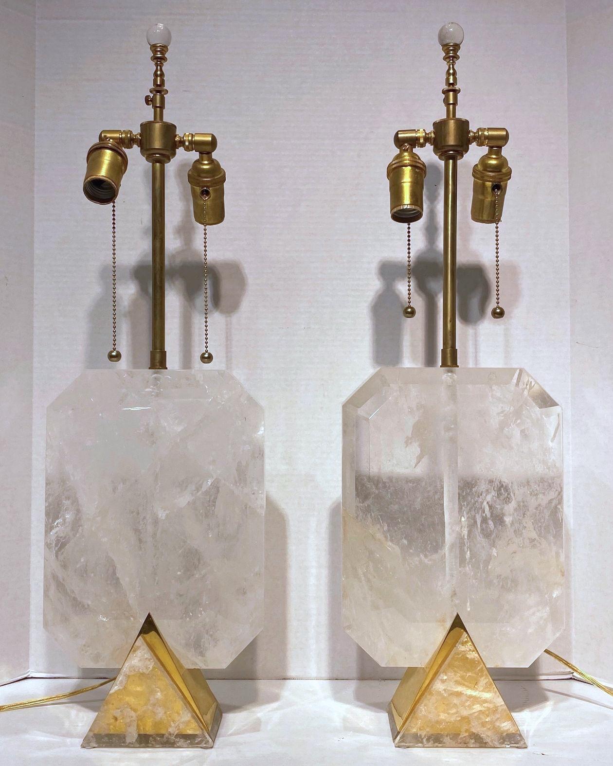 Vintage Rock Crystal and Brass Table Lamps 6