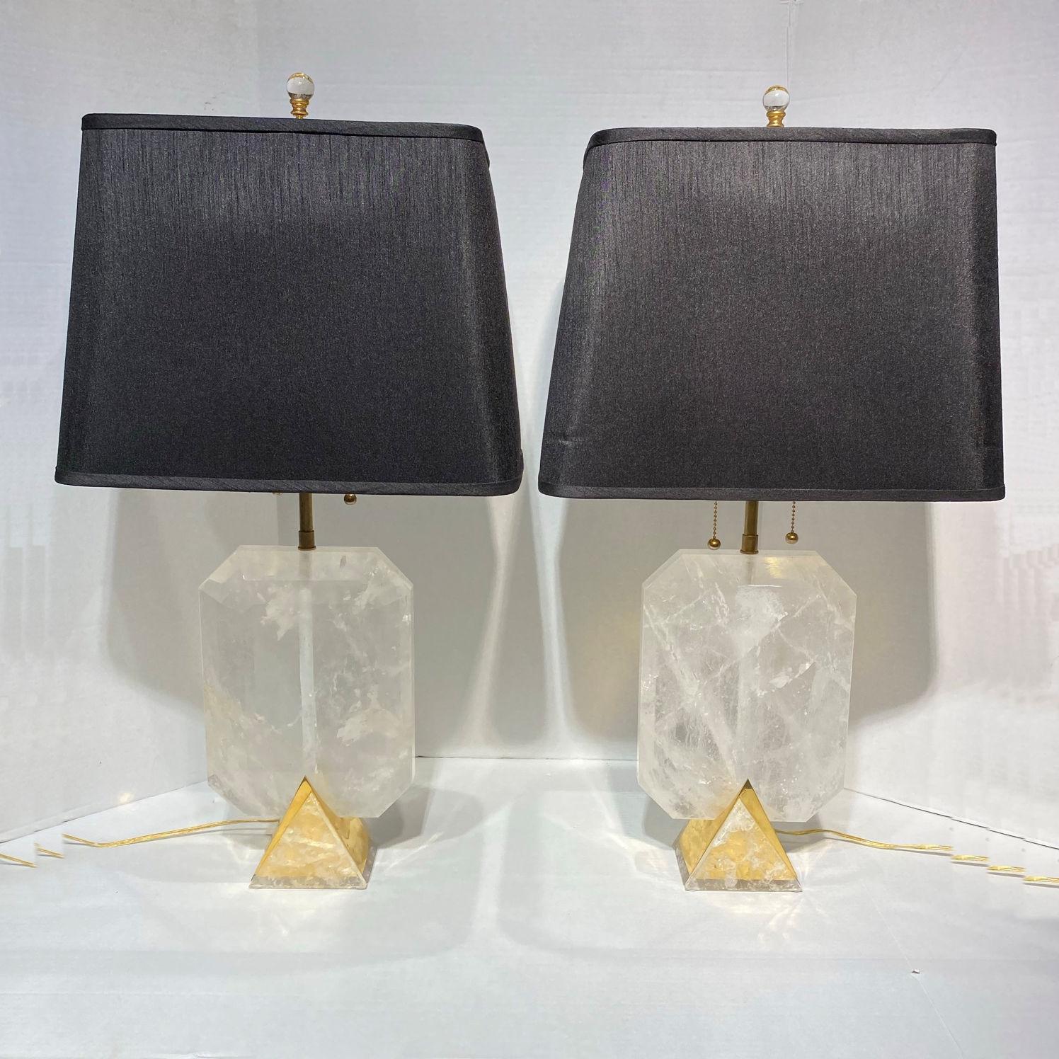Vintage rock crystal and brass table lamps.