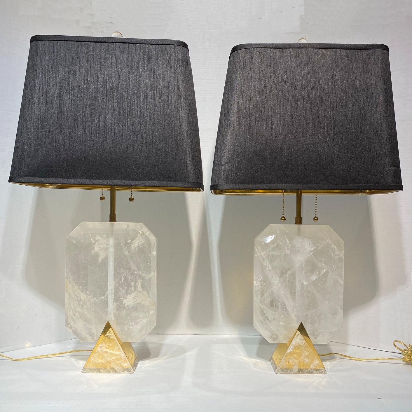 American Vintage Rock Crystal and Brass Table Lamps