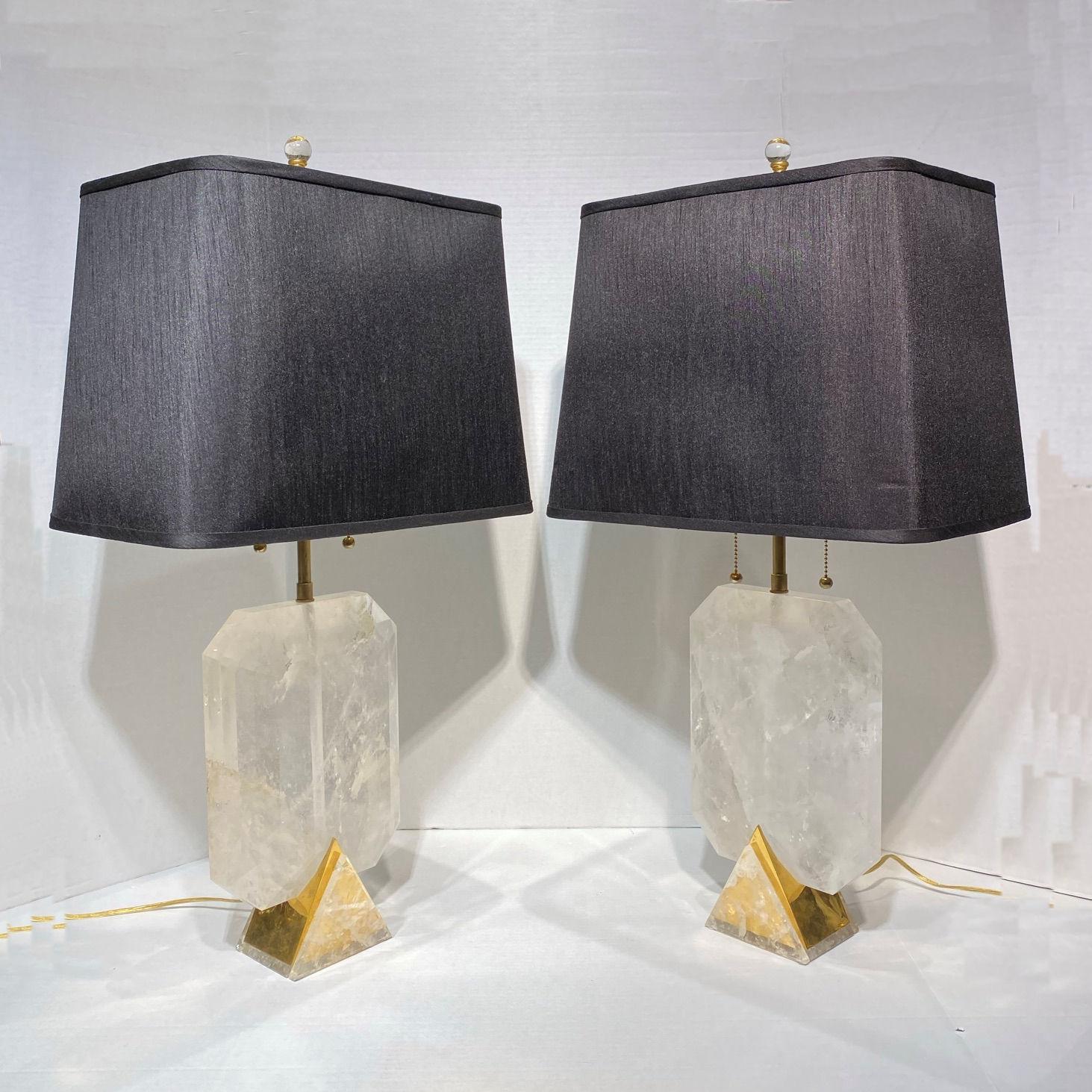 Vintage Rock Crystal and Brass Table Lamps In Good Condition In New York, NY
