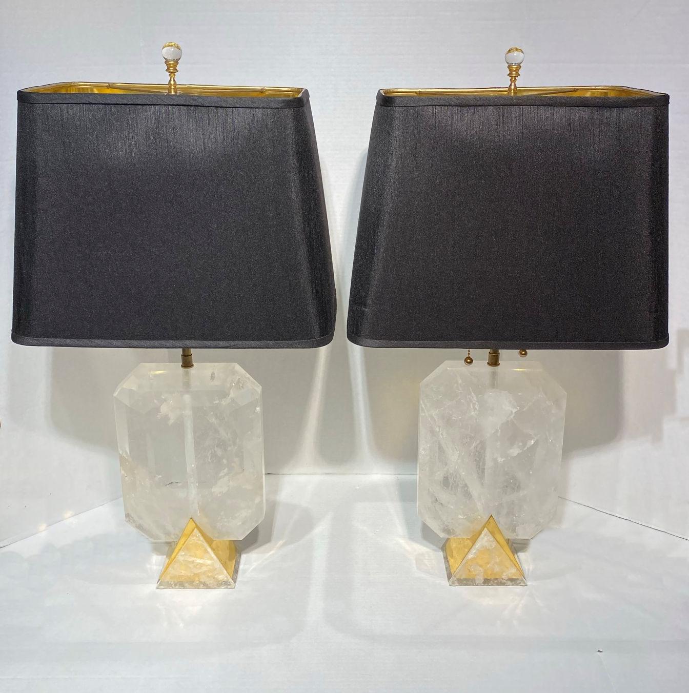 20th Century Vintage Rock Crystal and Brass Table Lamps