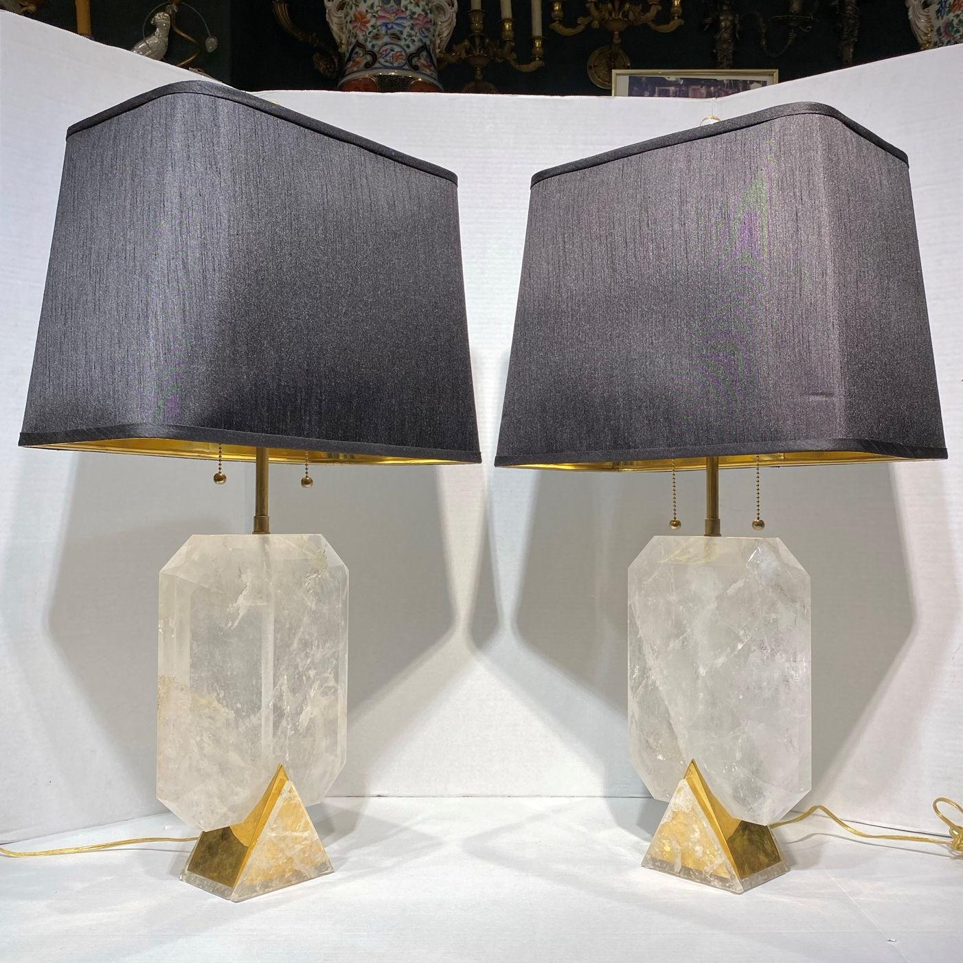 Vintage Rock Crystal and Brass Table Lamps 1