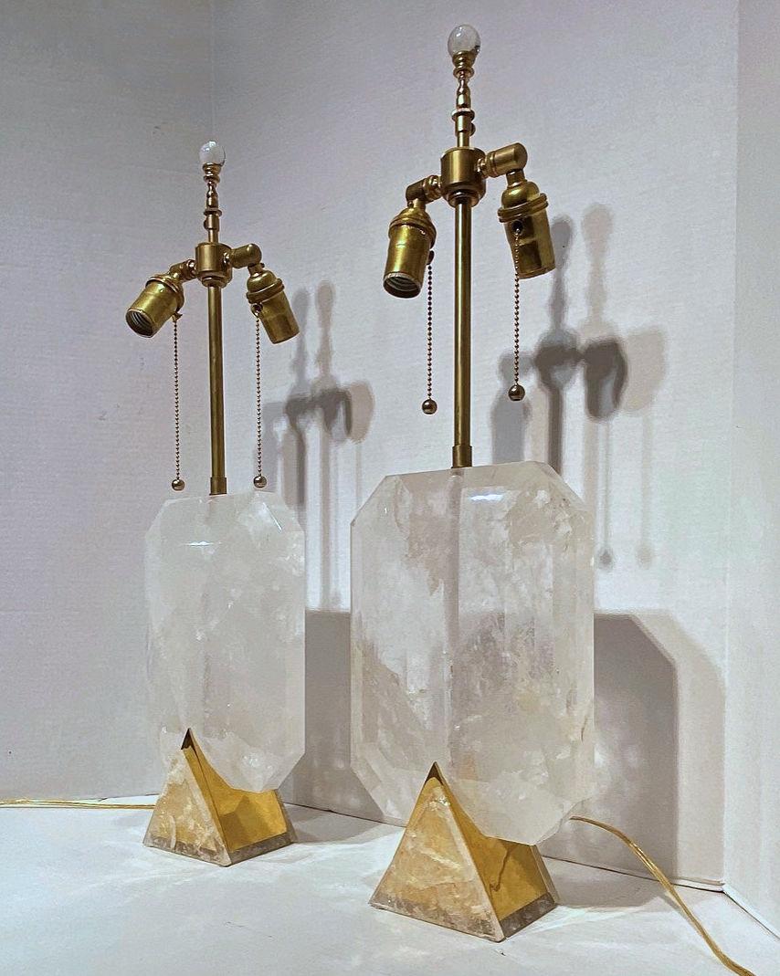 Vintage Rock Crystal and Brass Table Lamps 2