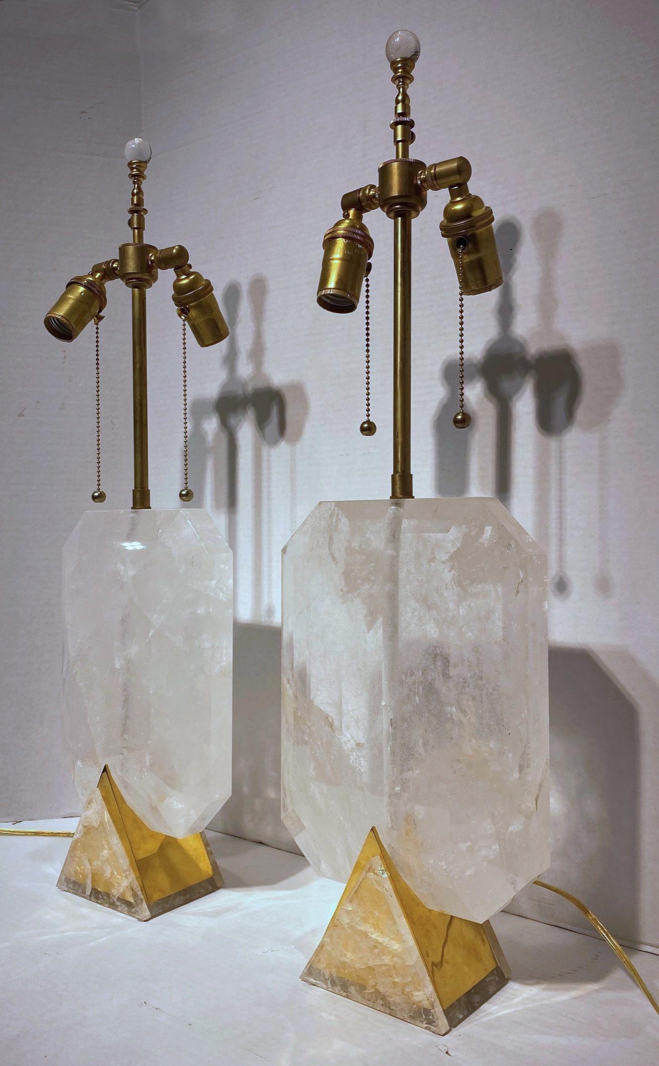 Vintage Rock Crystal and Brass Table Lamps 3