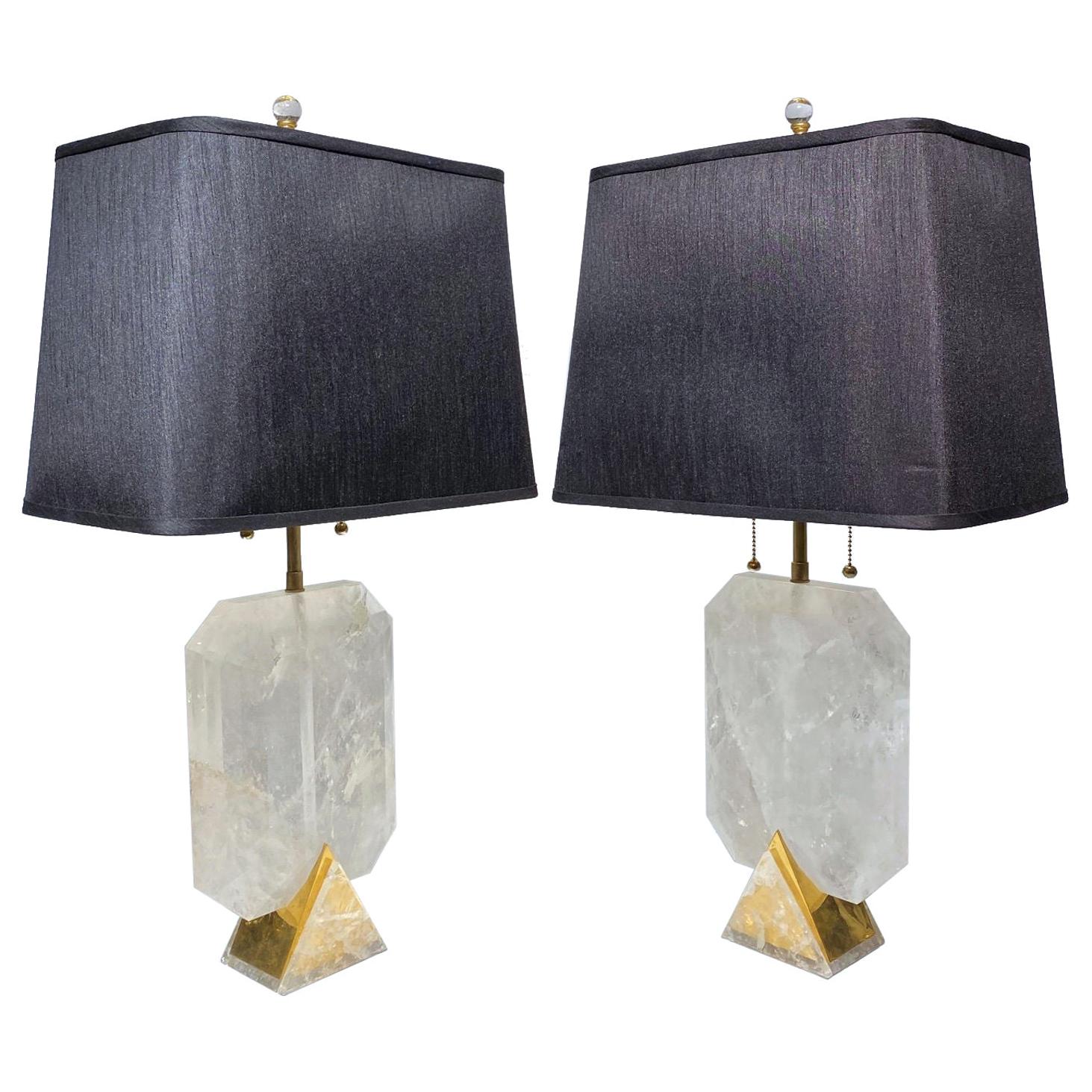 Vintage Rock Crystal and Brass Table Lamps