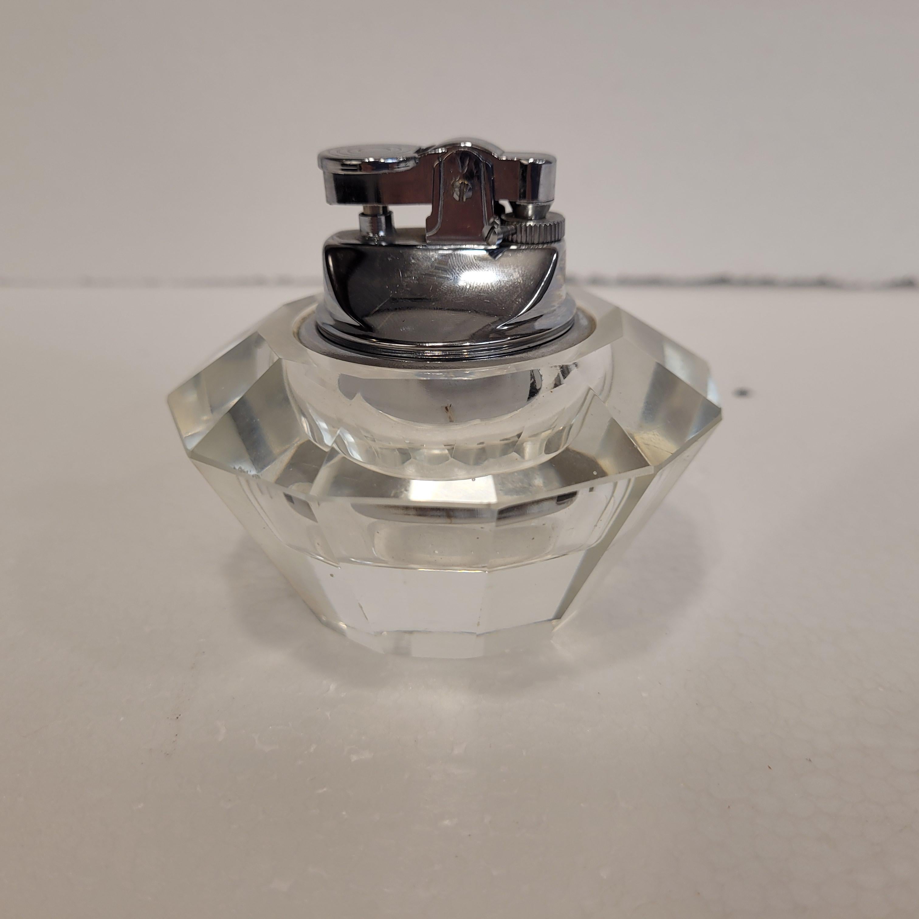 Briquet de table vintage en cristal de roche et métal Italie du milieu du siècle dernier en vente 6