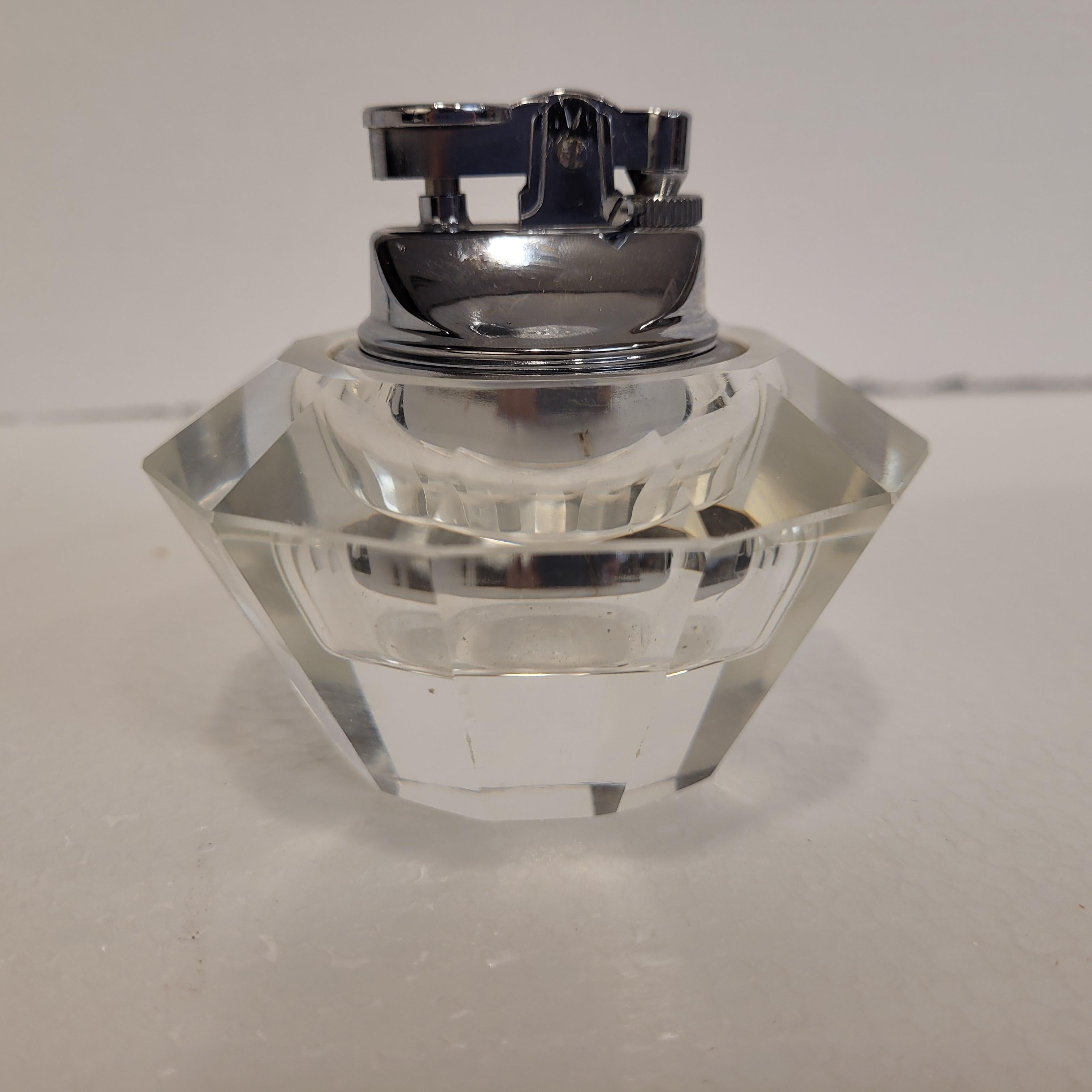 Briquet de table vintage en cristal de roche et métal Italie du milieu du siècle dernier en vente 7