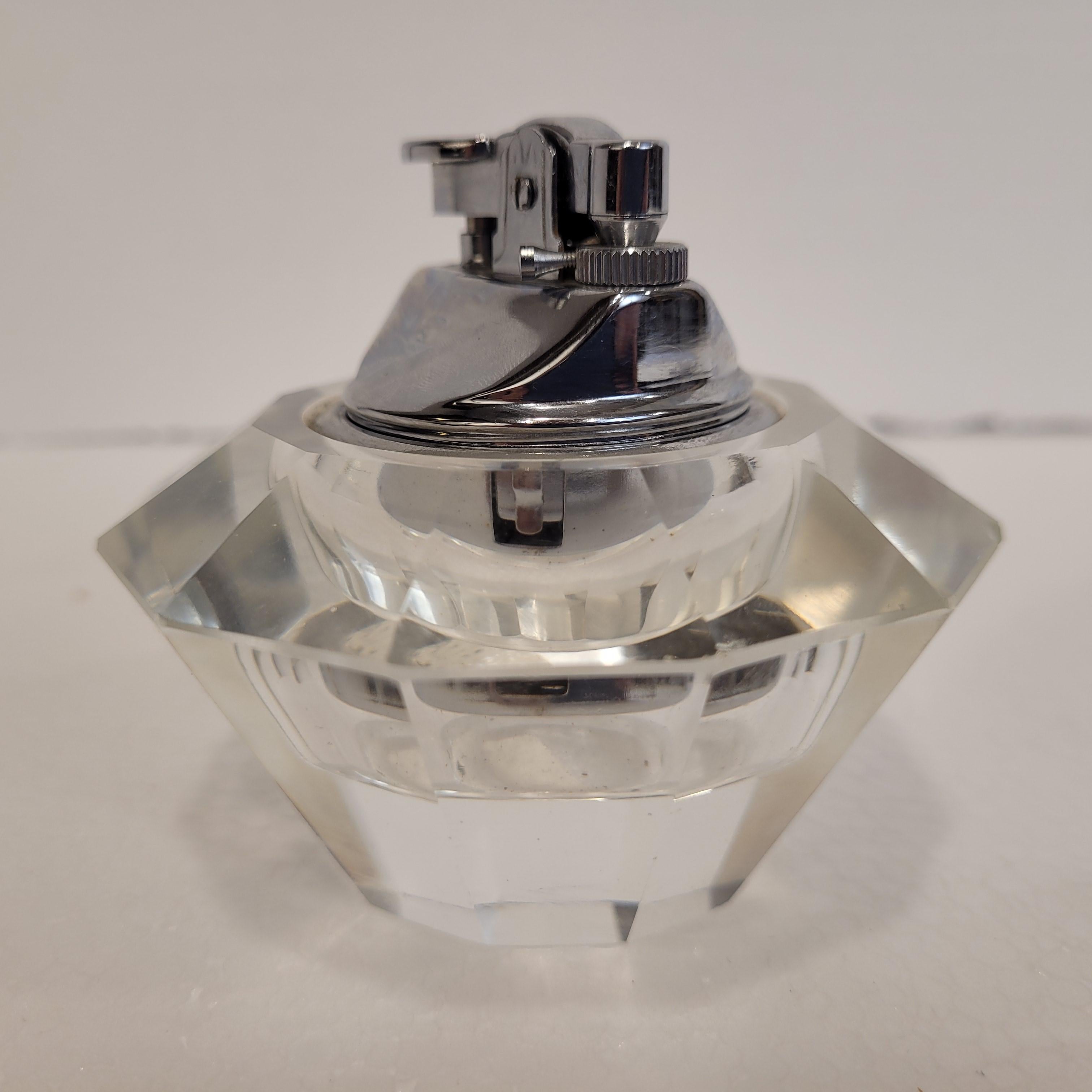 Briquet de table vintage en cristal de roche et métal Italie du milieu du siècle dernier en vente 9