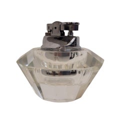 Briquet de table vintage en cristal de roche et métal Italie du milieu du siècle dernier