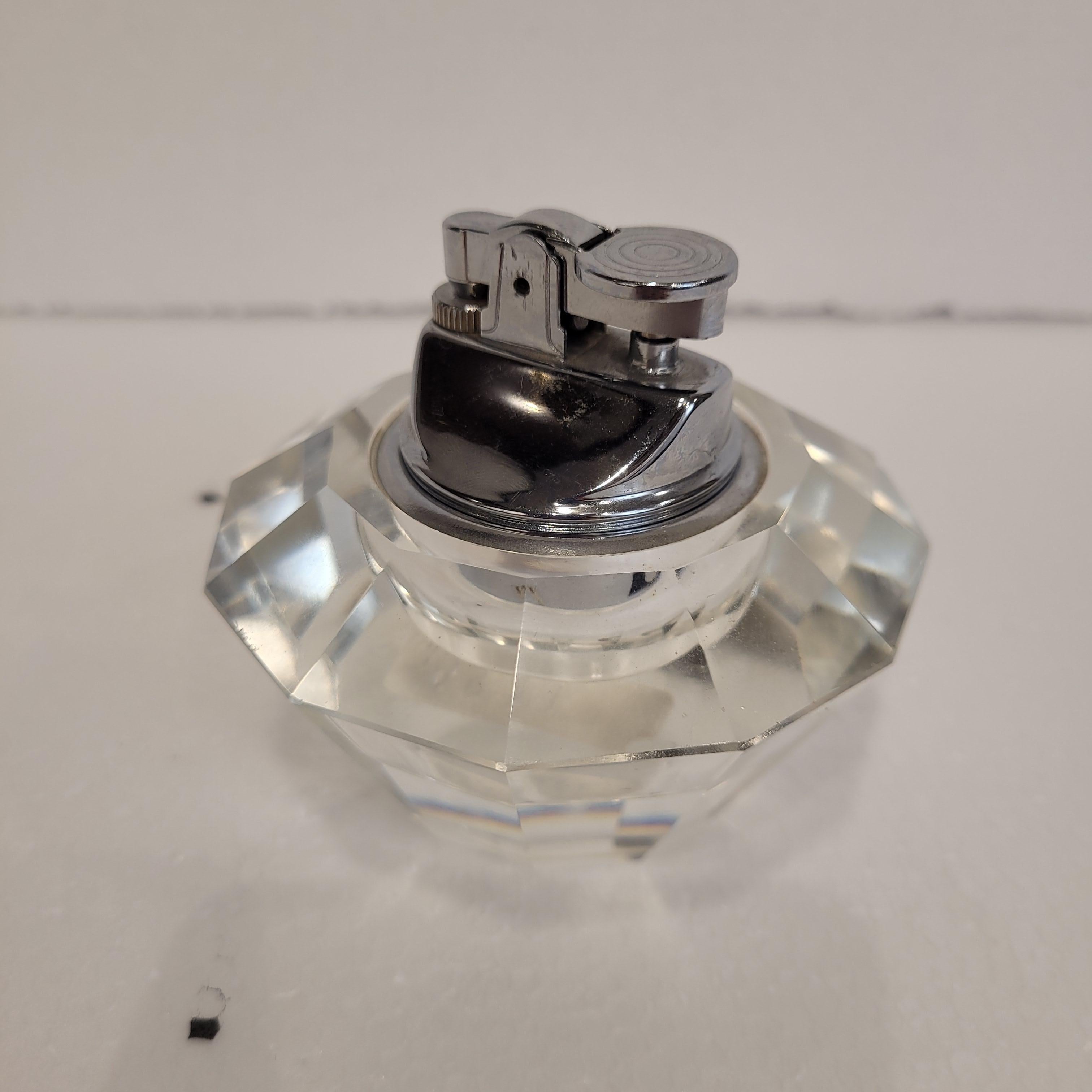Briquet de table vintage en cristal de roche et métal Italie du milieu du siècle dernier en vente 1