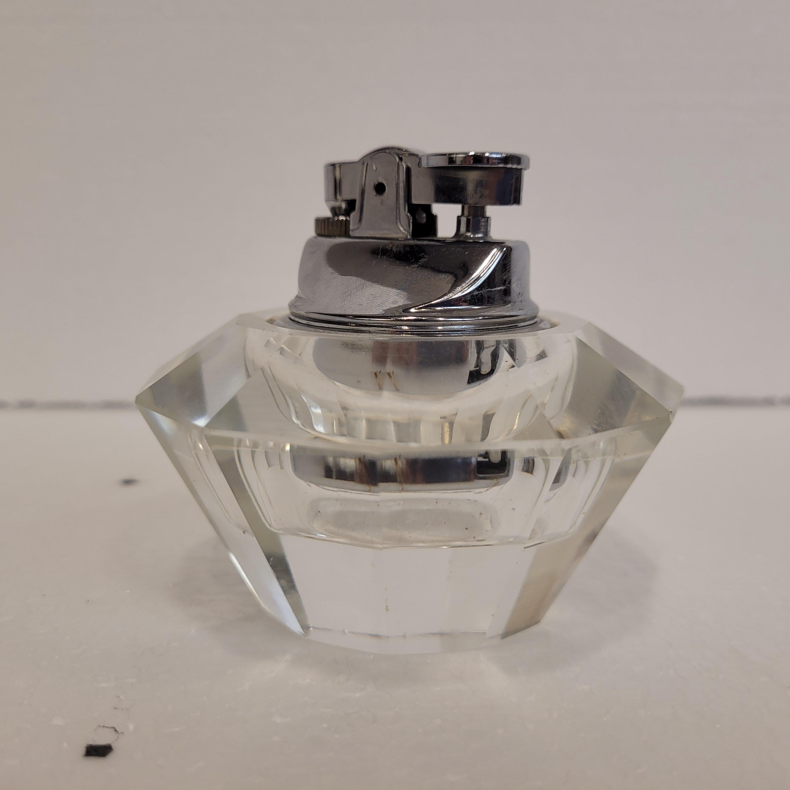 Briquet de table vintage en cristal de roche et métal Italie du milieu du siècle dernier en vente 2