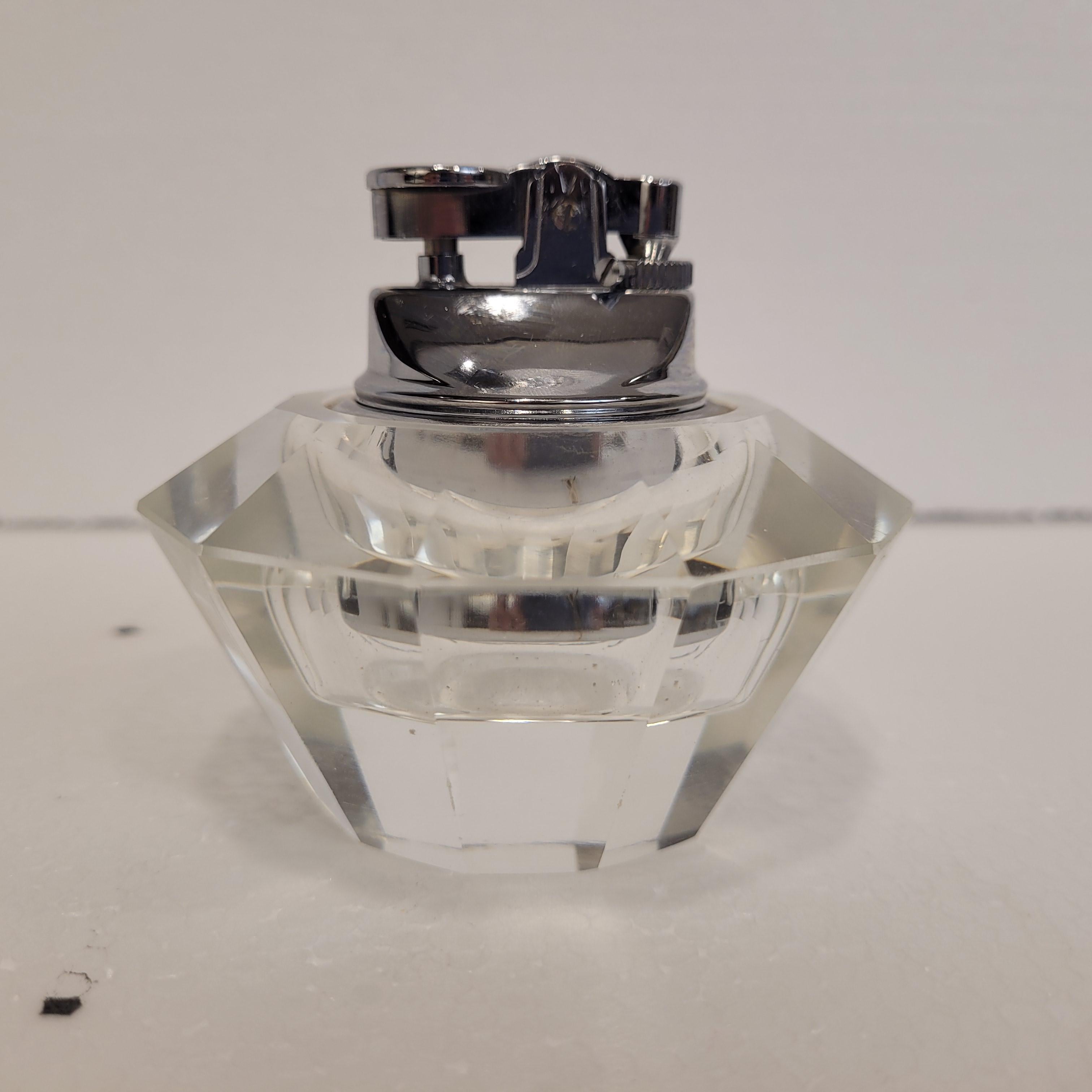 Briquet de table vintage en cristal de roche et métal Italie du milieu du siècle dernier en vente 3