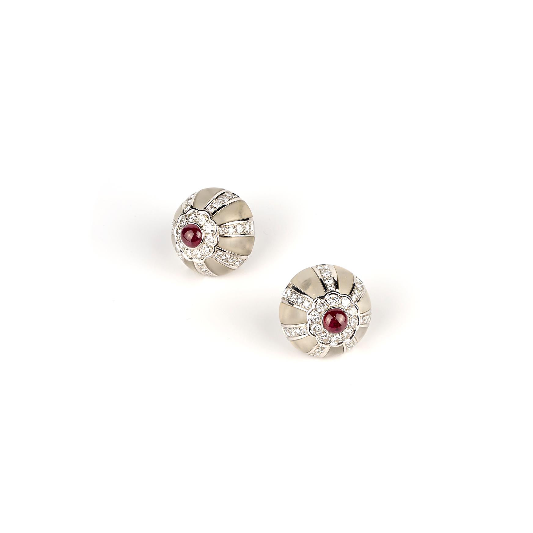 Vintage Rock Crystal and Ruby White Gold Stud Earrings  In Excellent Condition For Sale In New York, NY