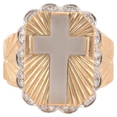 Vintage Rock Crystal Diamond Platinum and 18kt Gold Bishop's Ring