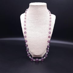 Vintage Rock Crystal Graduated Bead Necklace, Amethyst & Clear, Sterling Silver