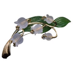 Carved Rock Crystal, Nephrite &Diamond Lily-Of-The-Valley Brooch at ...