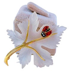 Vintage Rock Crystal Leaf Gold Brooch