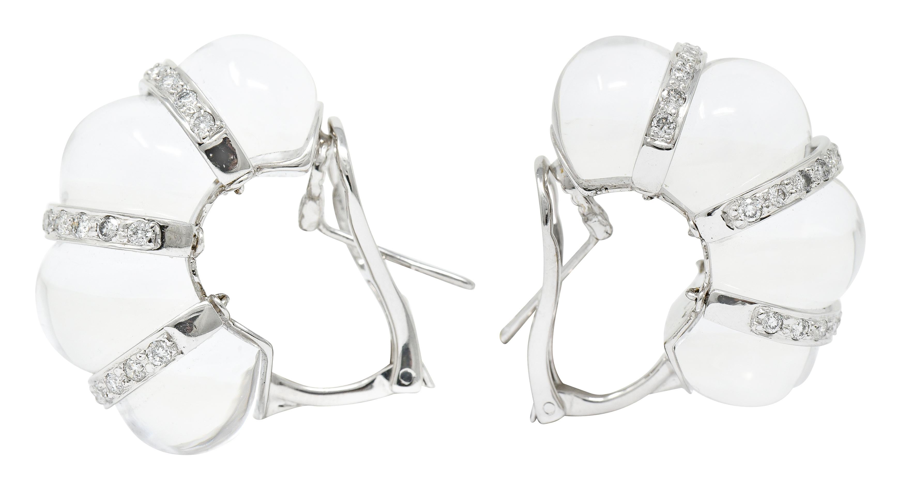 Women's or Men's Vintage Rock Crystal Quartz Diamond 18 Karat White Gold J Hoop Earrings