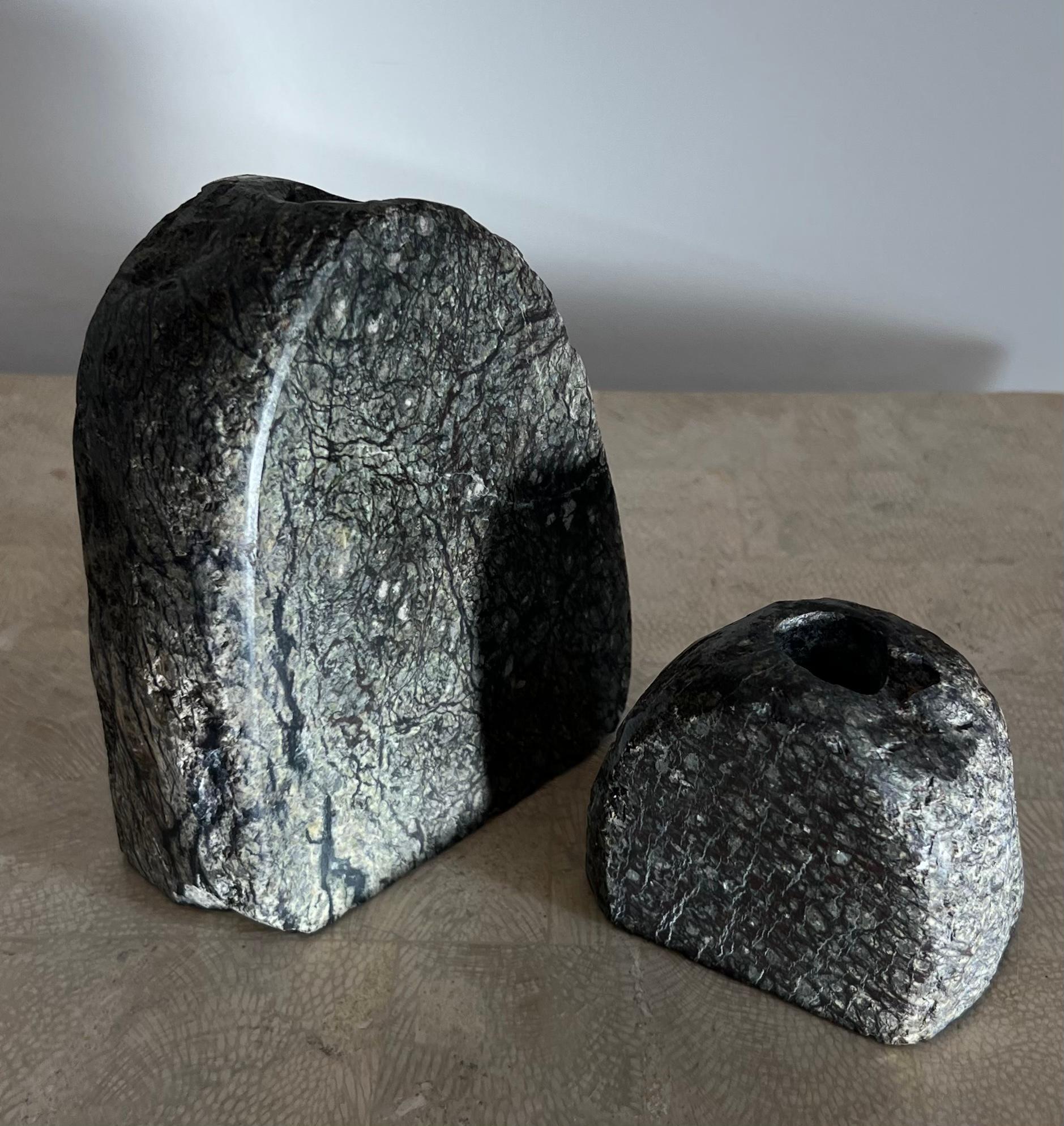 Vintage rock form candleholders in real stone, 1970s For Sale 7