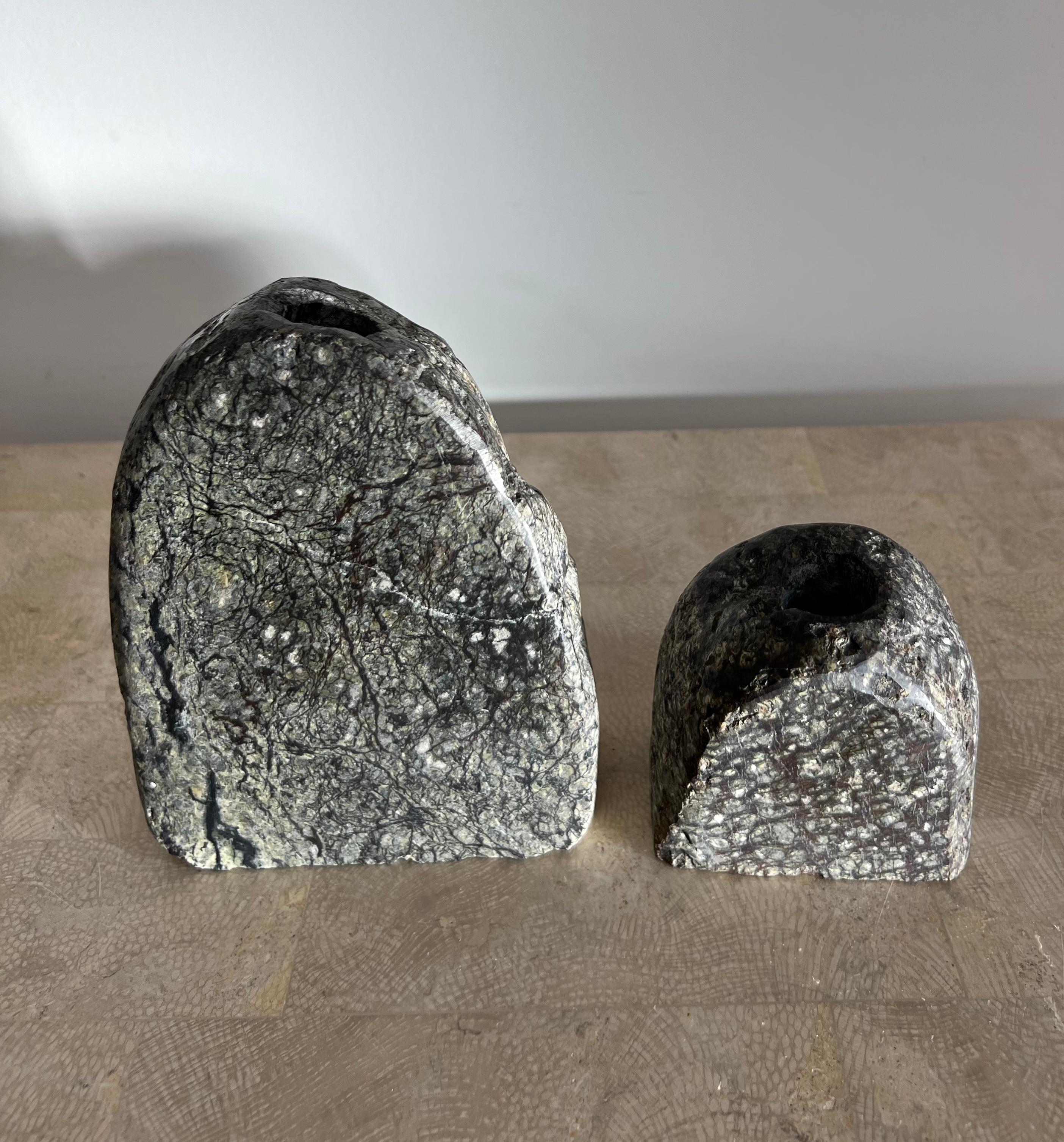 Vintage rock form candleholders in real stone, 1970s For Sale 13