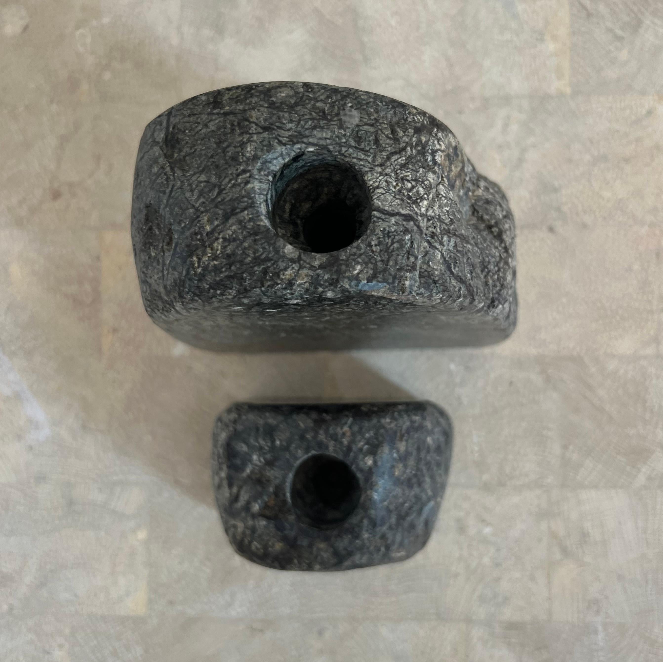 Stone Vintage rock form candleholders in real stone, 1970s For Sale