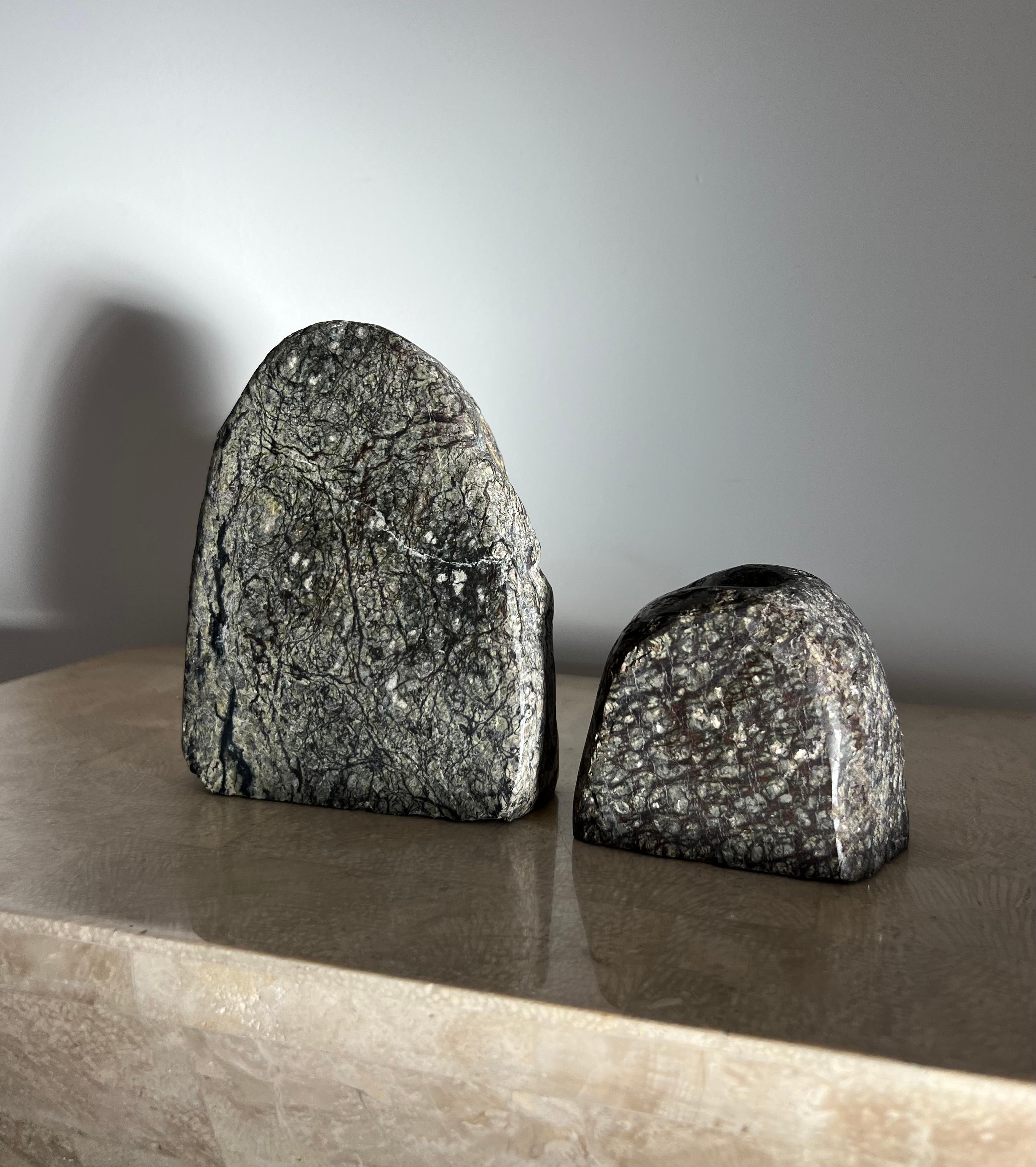 Vintage rock form candleholders in real stone, 1970s For Sale 2