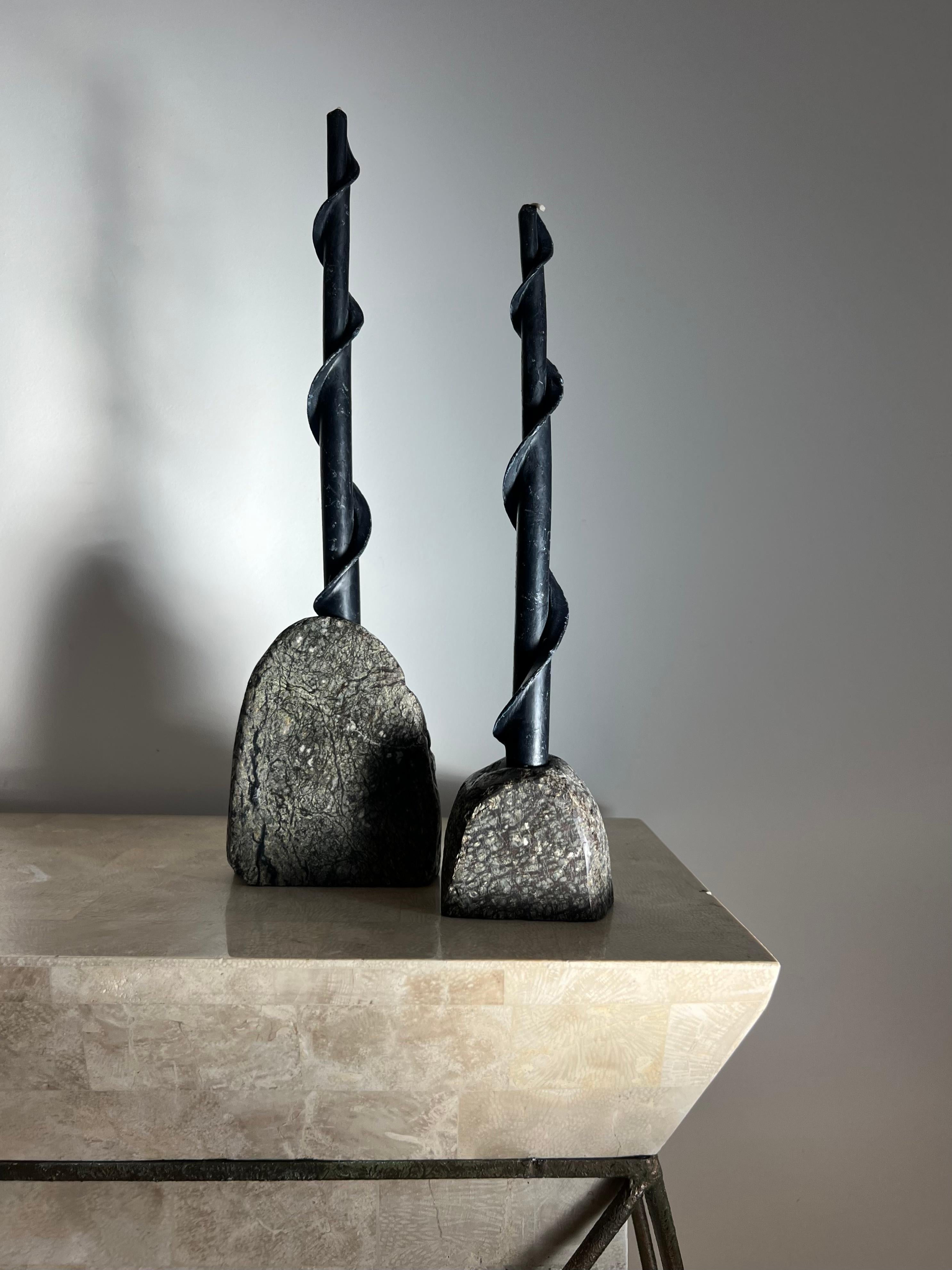 Vintage rock form candleholders in real stone, 1970s For Sale 3